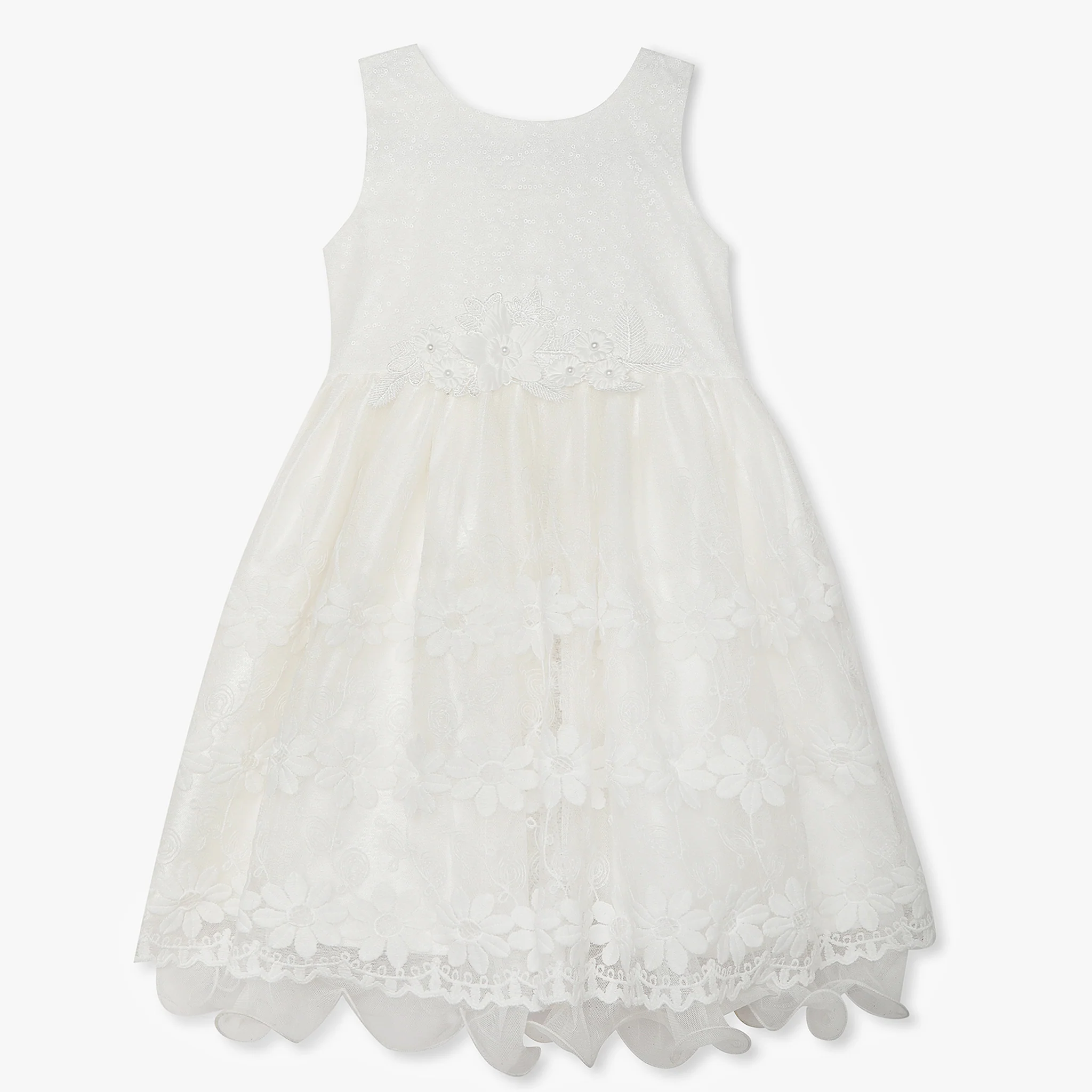 Girls Embellished Knee Length Sleeveless Party Dress