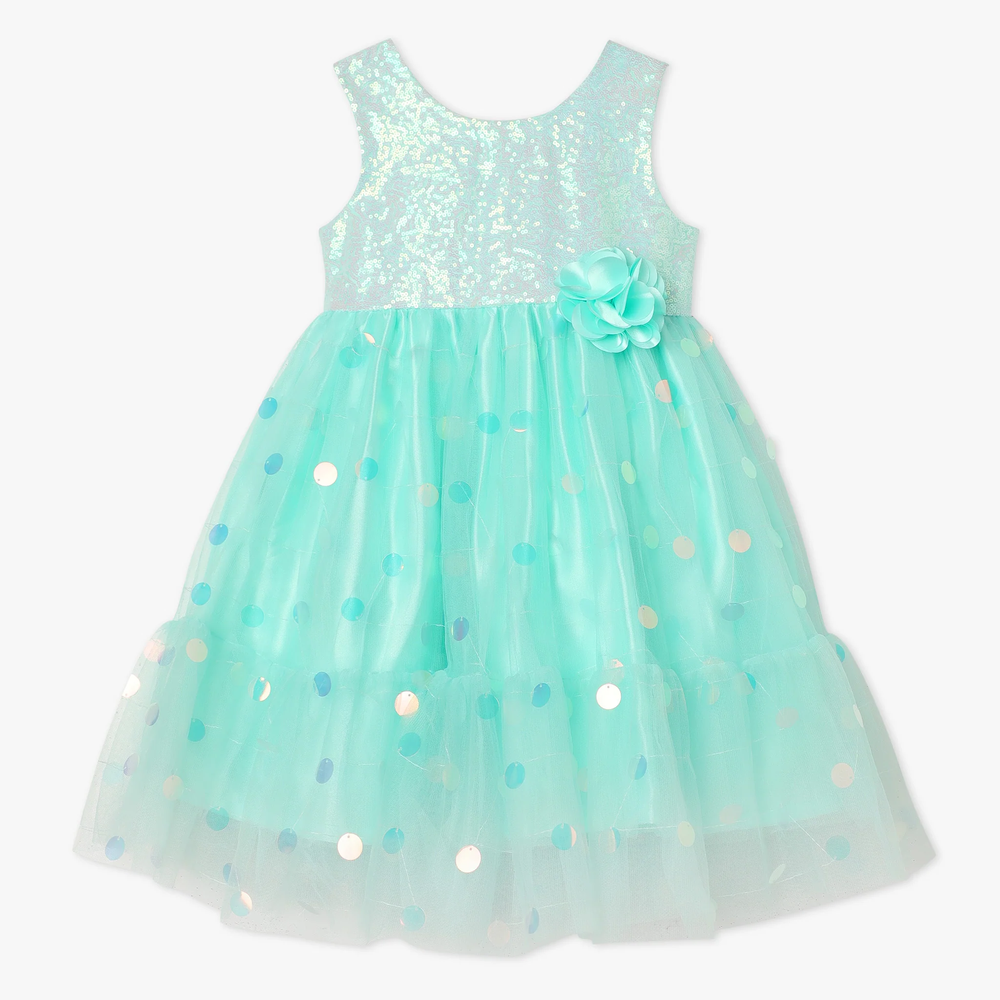Girls Knee Length Sleeveless Embellished Party Frock