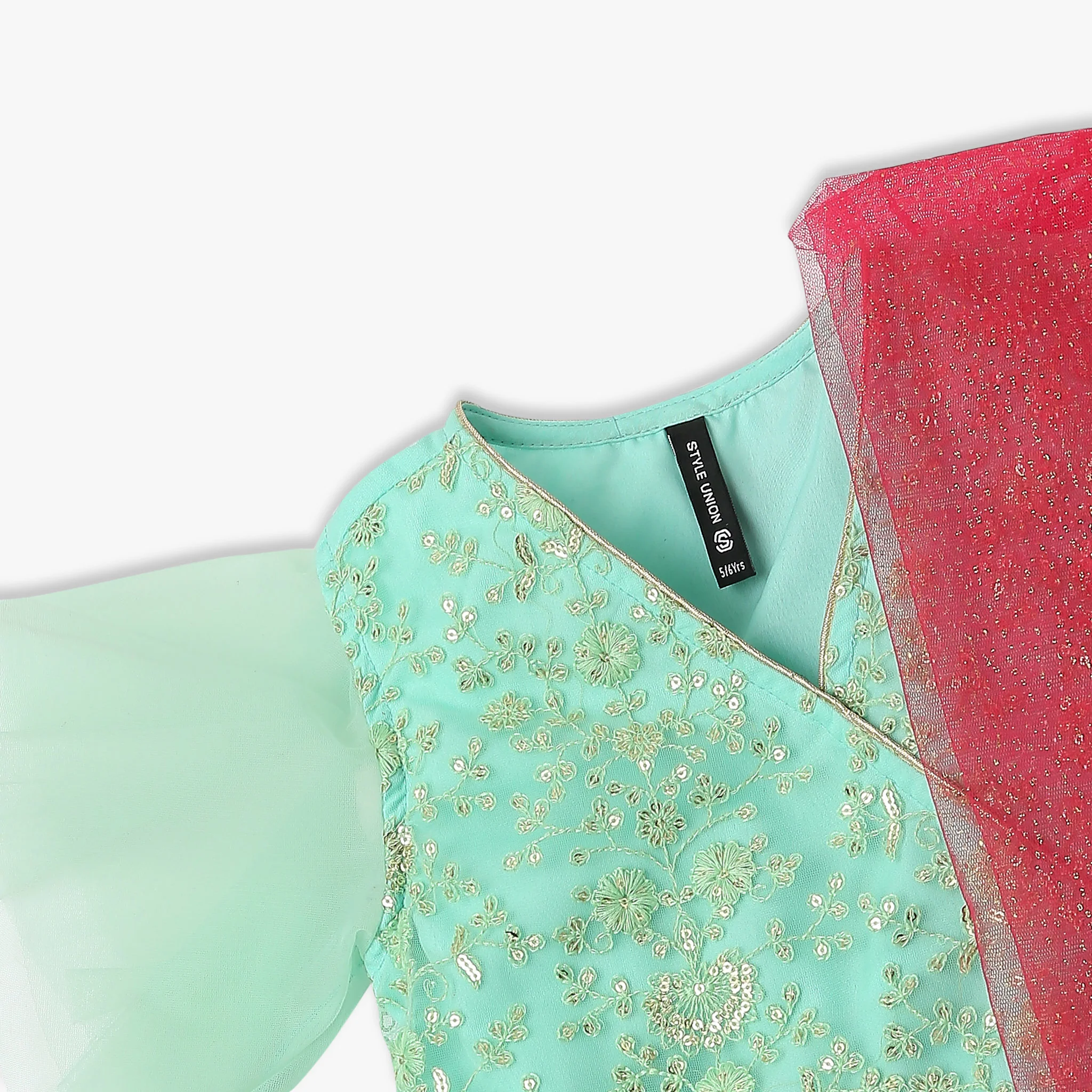 Girl's Regular Fit Embroidered Choli & Skirt With Dupatta Set - Image 3