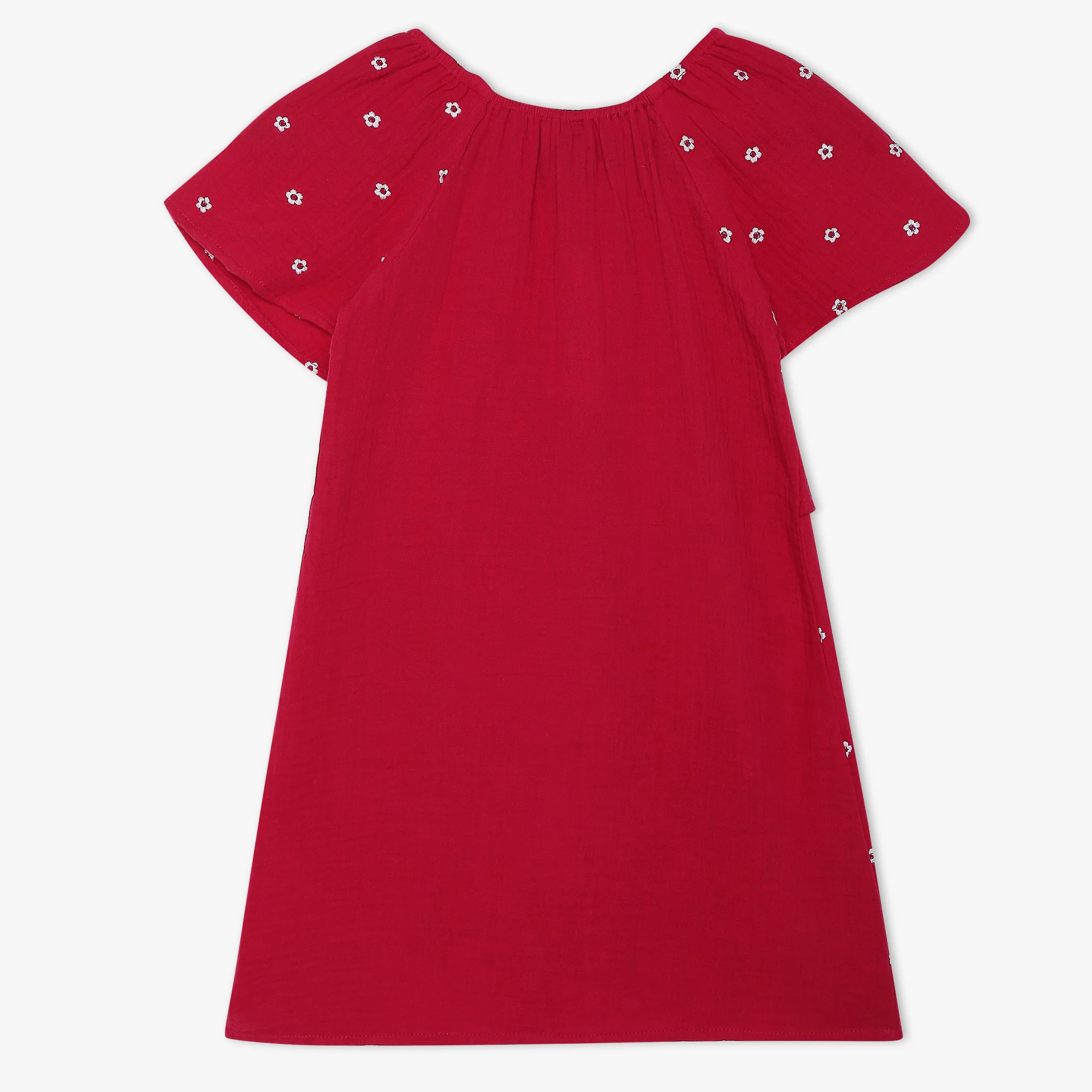 Girls Embroidered Below Knee Short Sleeve Woven Dress - Image 2