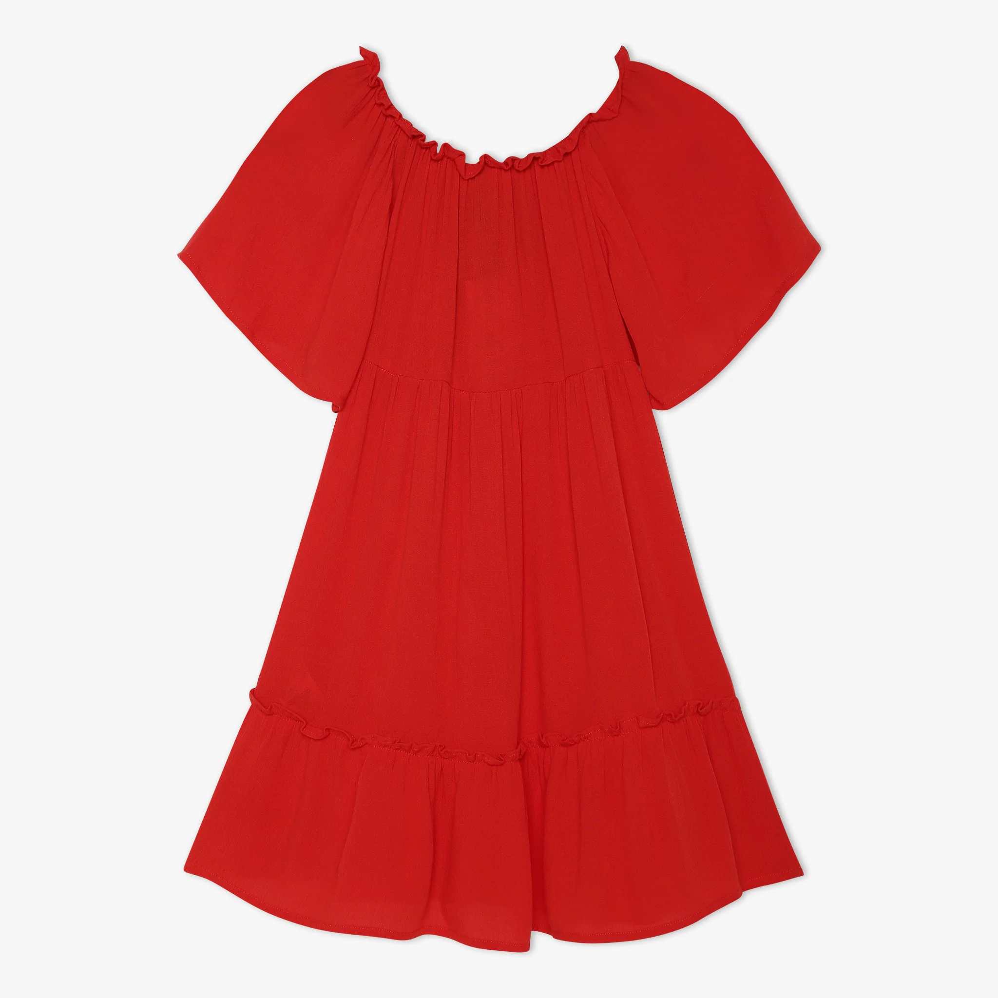 Girls Embroidered Below Knee Short Sleeve Woven Dress - Image 2