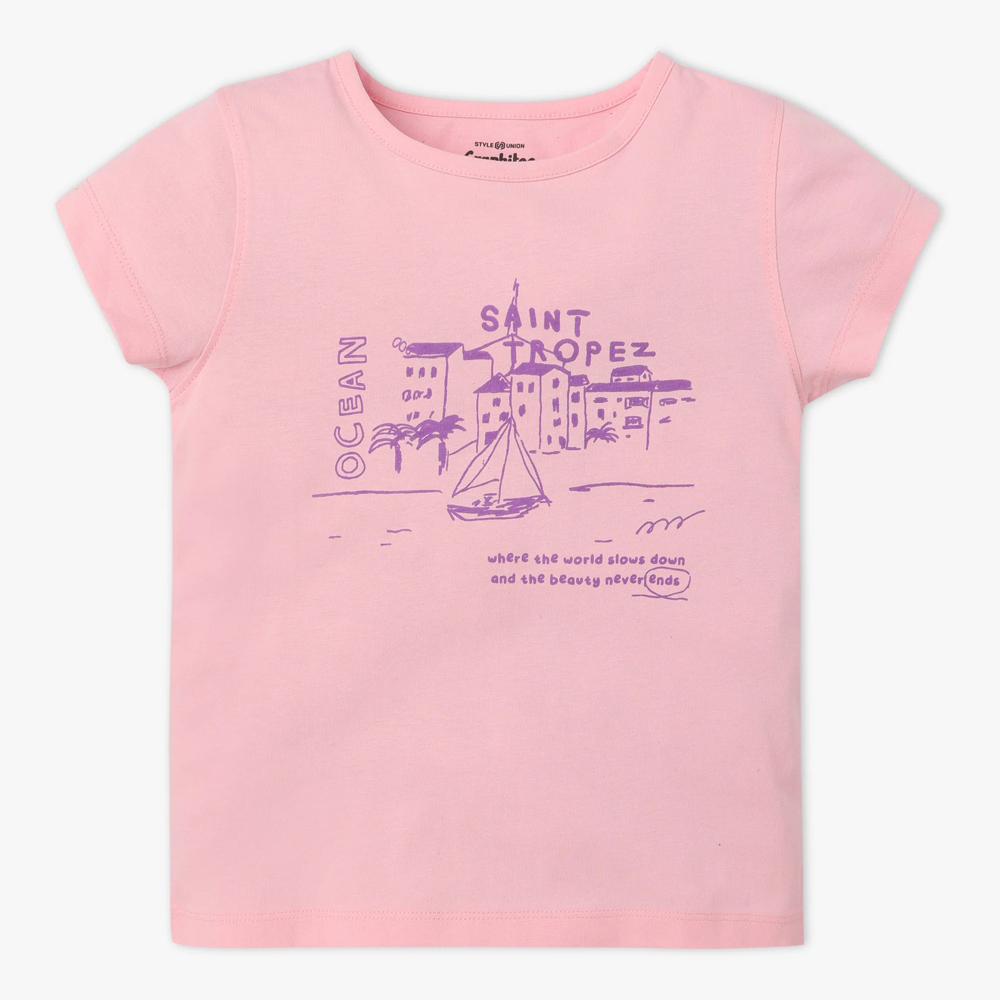 Girls Graphic Crew Neck Short Sleeve T-Shirt
