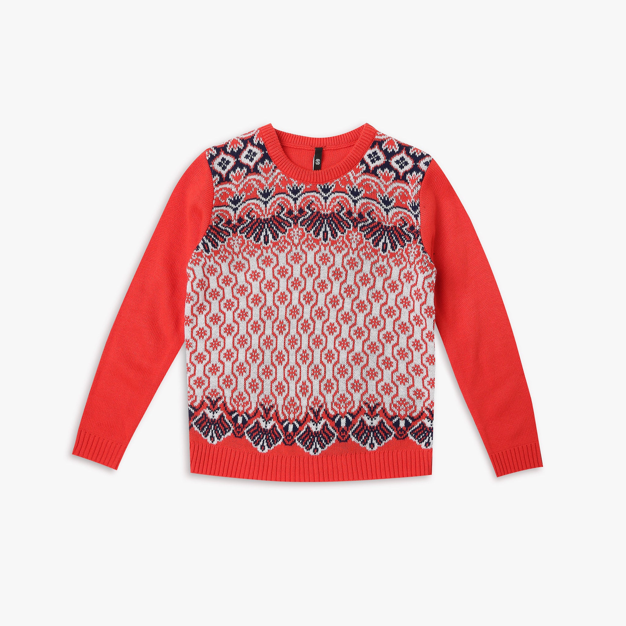 Girl's Regular Fit Jacquard Sweater
