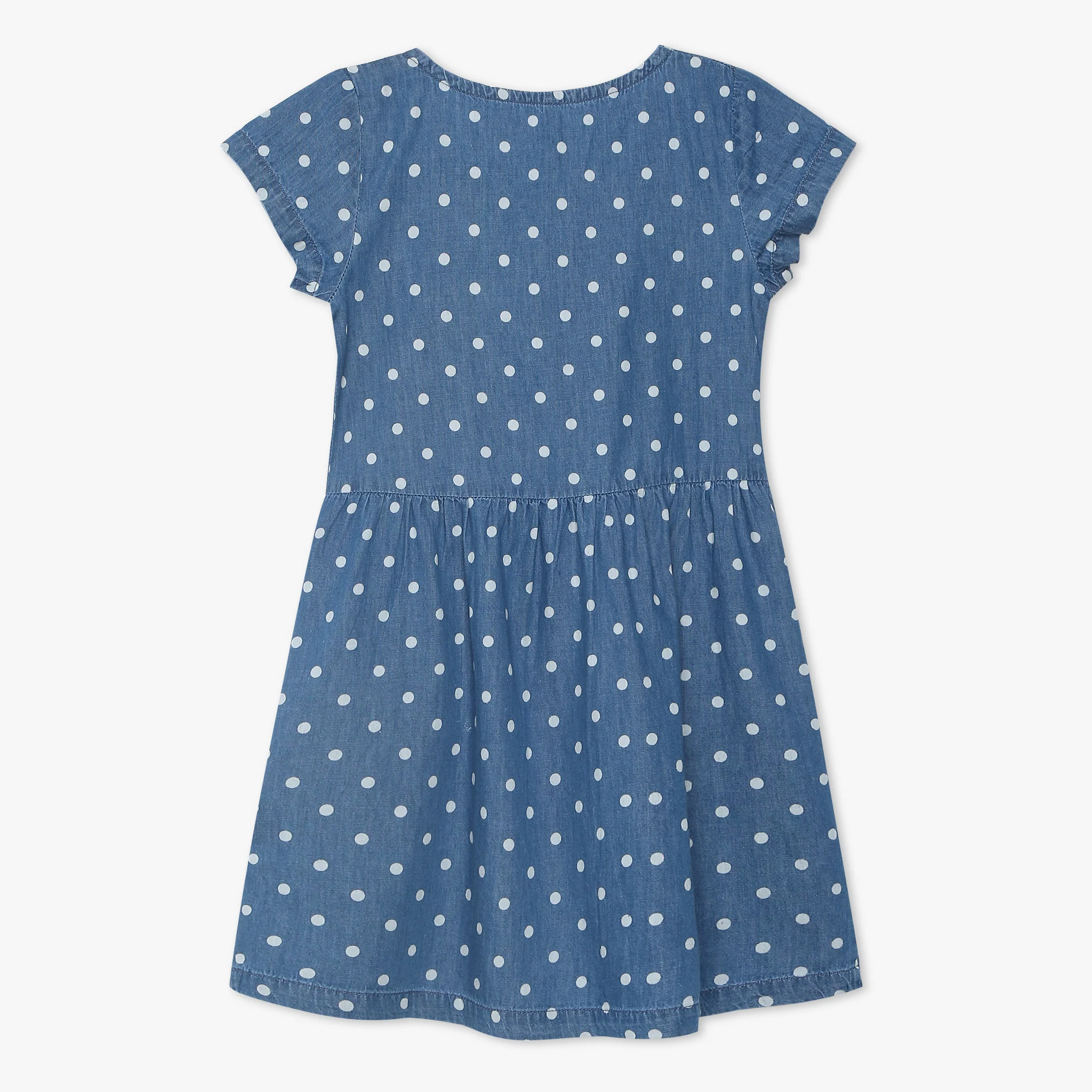 Girls Above Knee Short Sleeve Polka Dot Denim Dress - Image 2