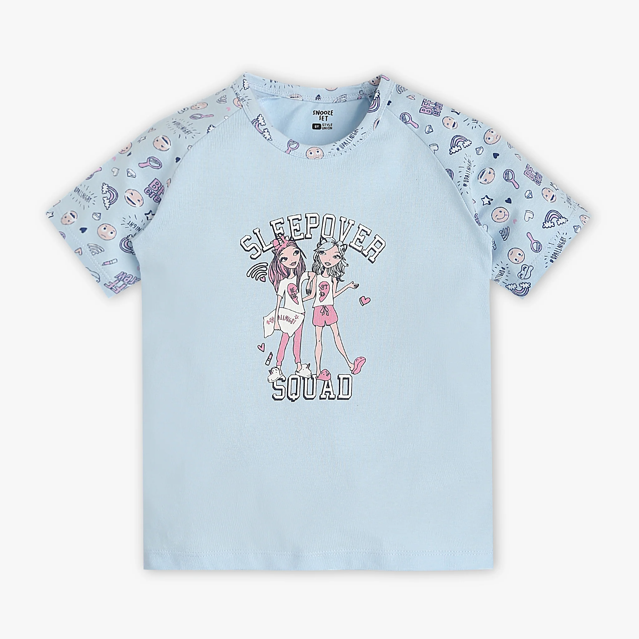 Girls Crew Neck Printed Snooze Co-Ordinate T-Shirt With Trackpants Sleepwear Sets - Image 2