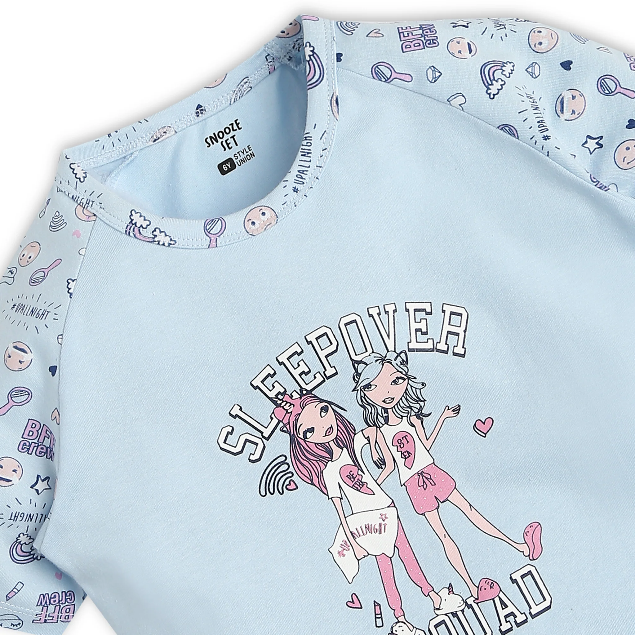 Girls Crew Neck Printed Snooze Co-Ordinate T-Shirt With Trackpants Sleepwear Sets - Image 4