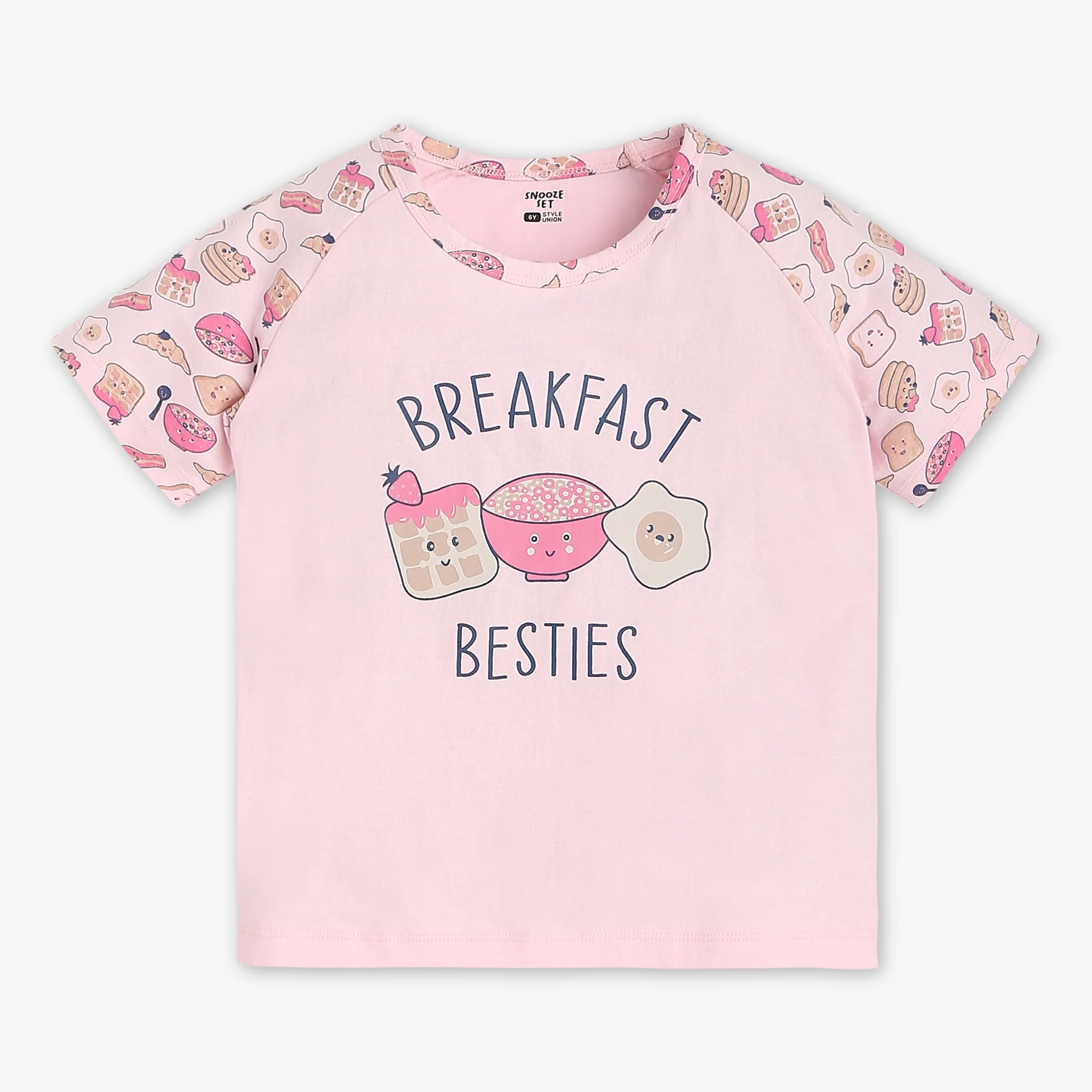 Girls Crew Neck Printed Snooze Co-Ordinate T-Shirt With Trackpants Sleepwear Sets - Image 2