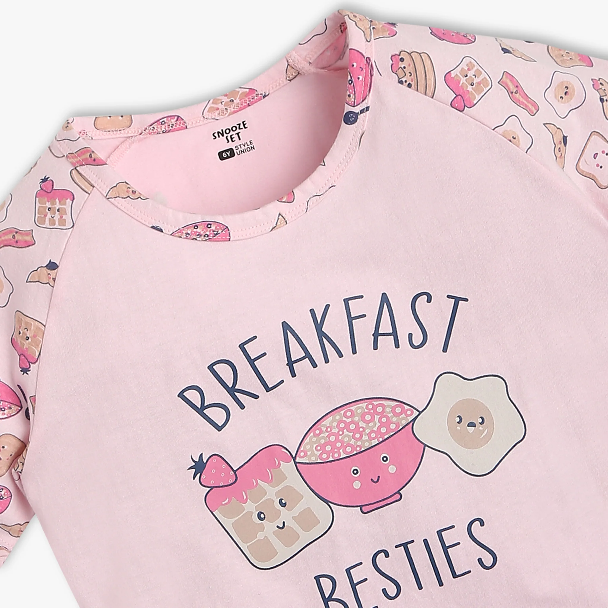 Girls Crew Neck Printed Snooze Co-Ordinate T-Shirt With Trackpants Sleepwear Sets - Image 4