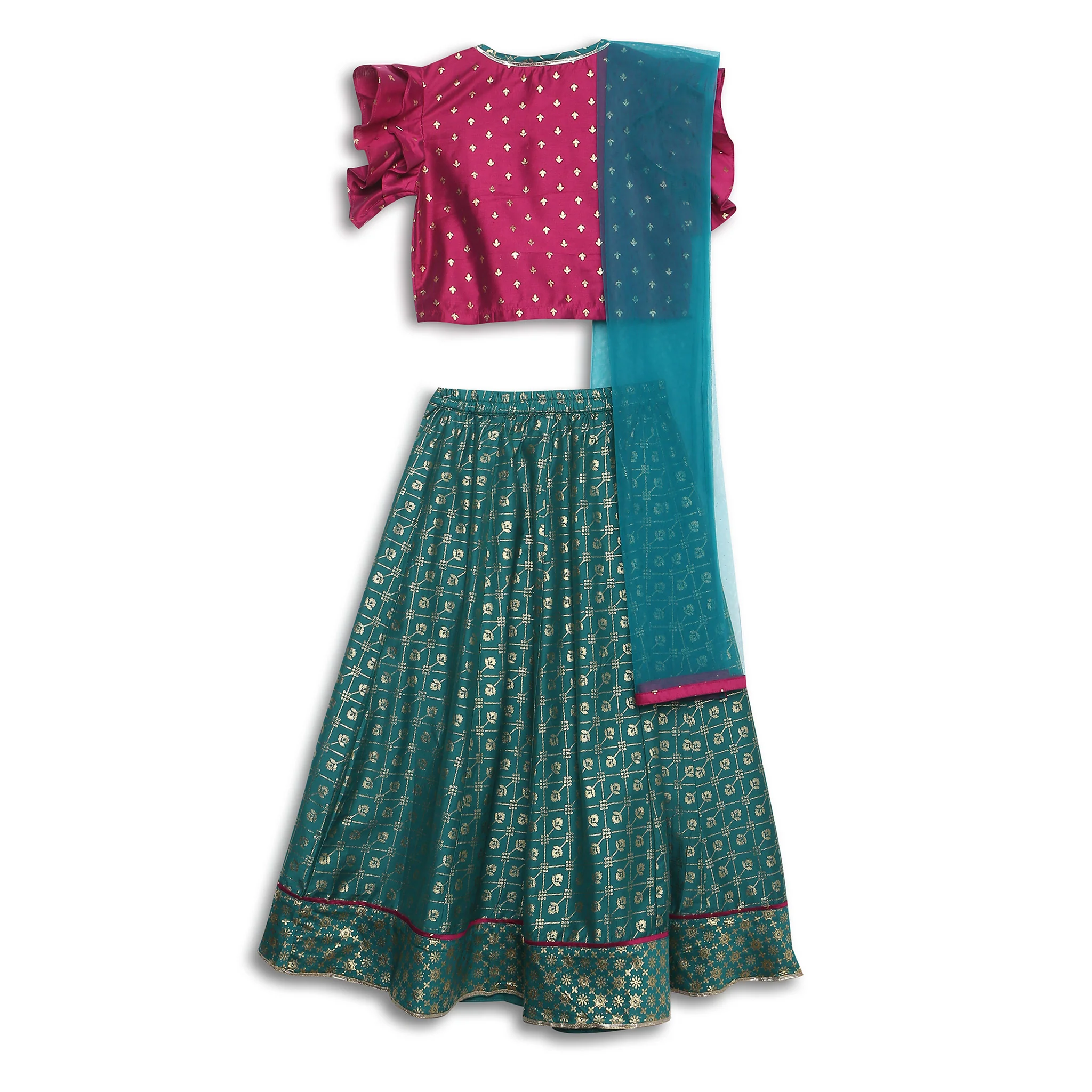 Girls Regular Fit Printed Crop Top And Skirt With Dupatta Set - Image 2
