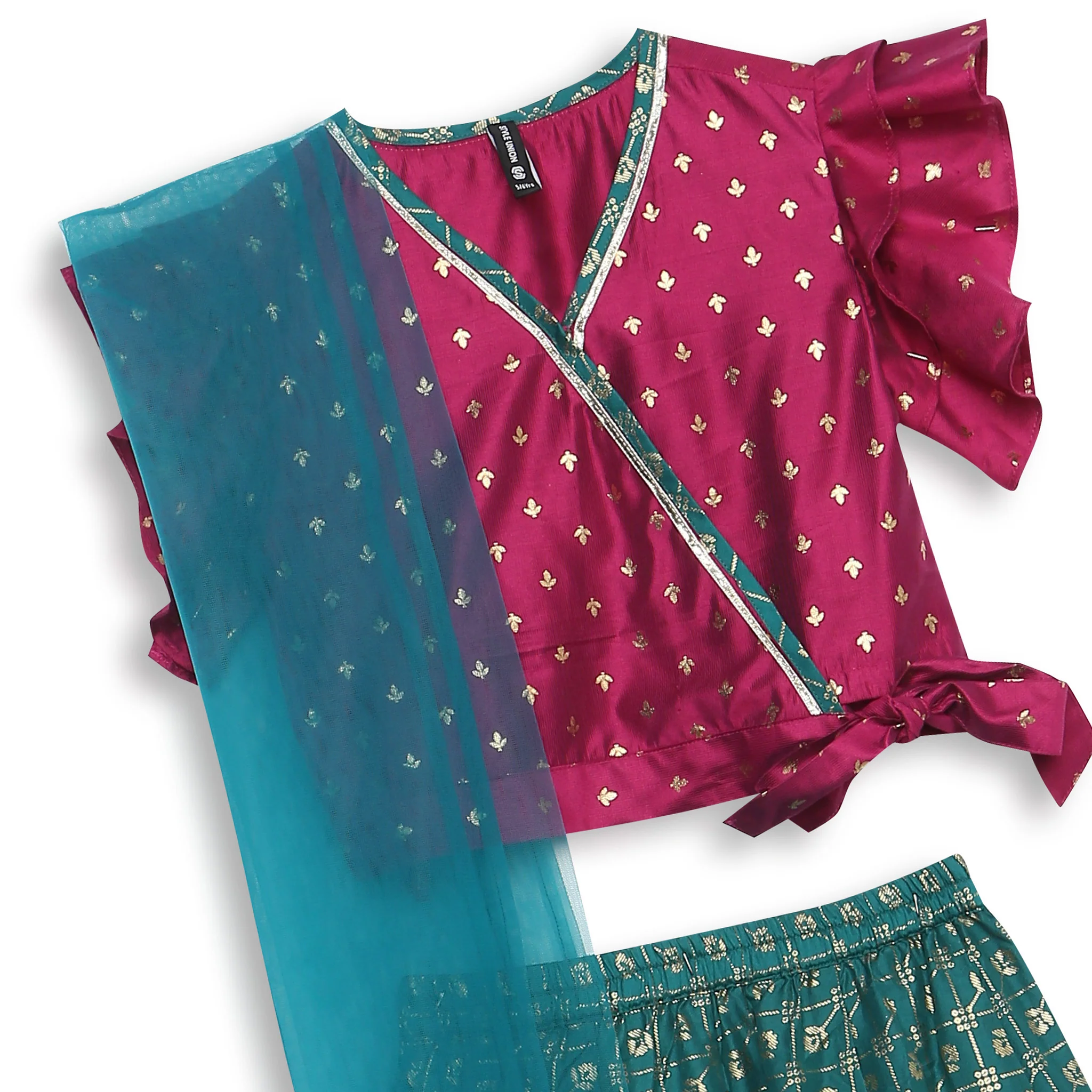 Girls Regular Fit Printed Crop Top And Skirt With Dupatta Set - Image 3