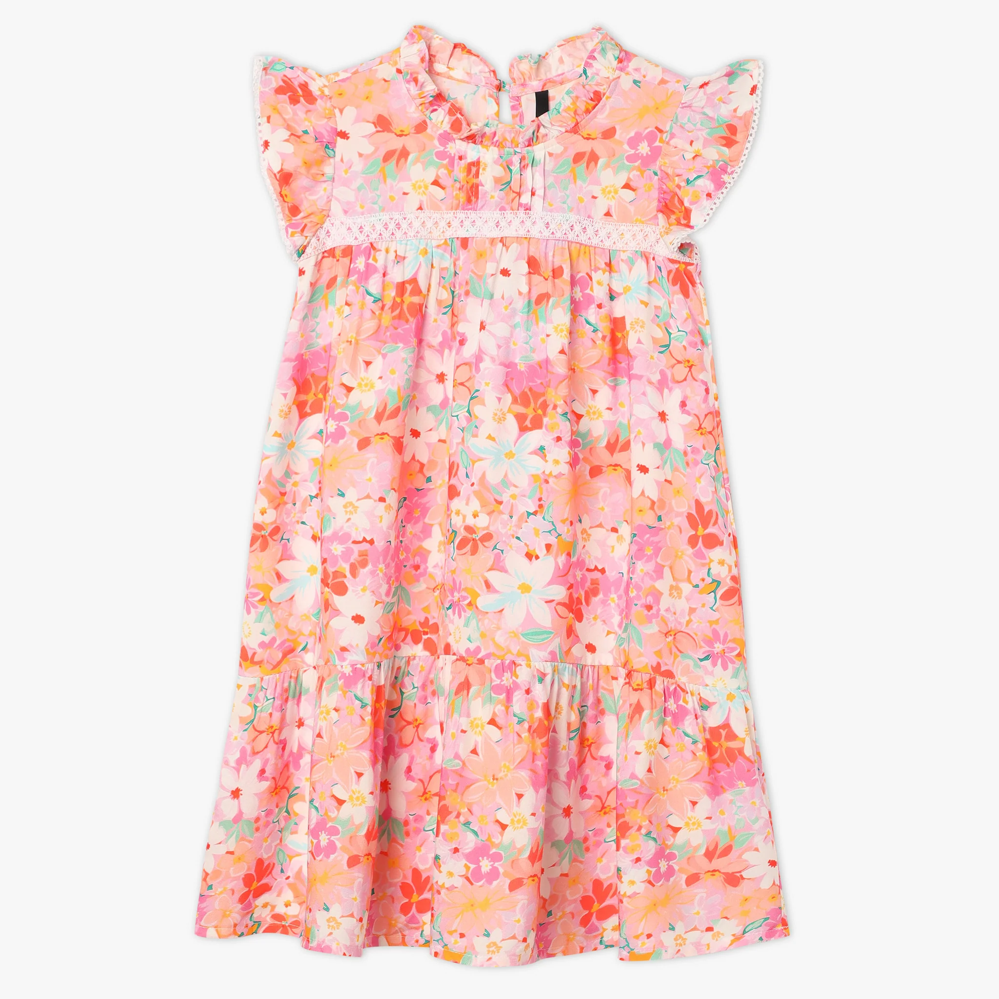 Girls Knee Length Short Sleeve A-Line Printed Dress