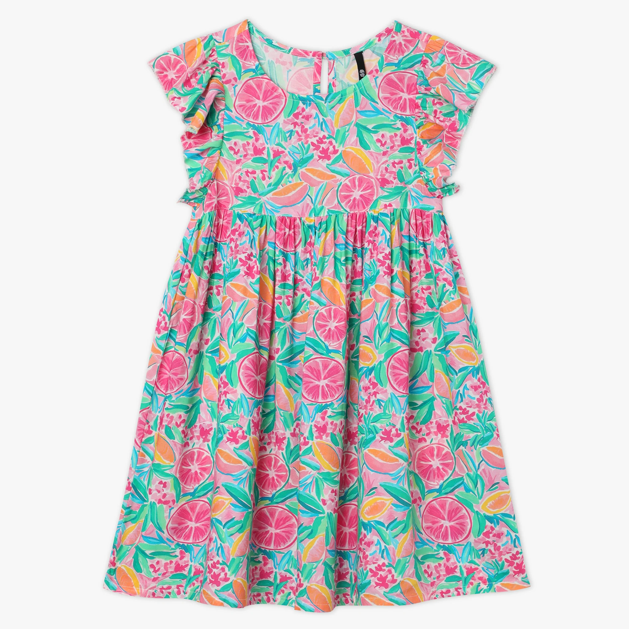 Girls Knee Length Short Sleeve A-Line Printed Dress