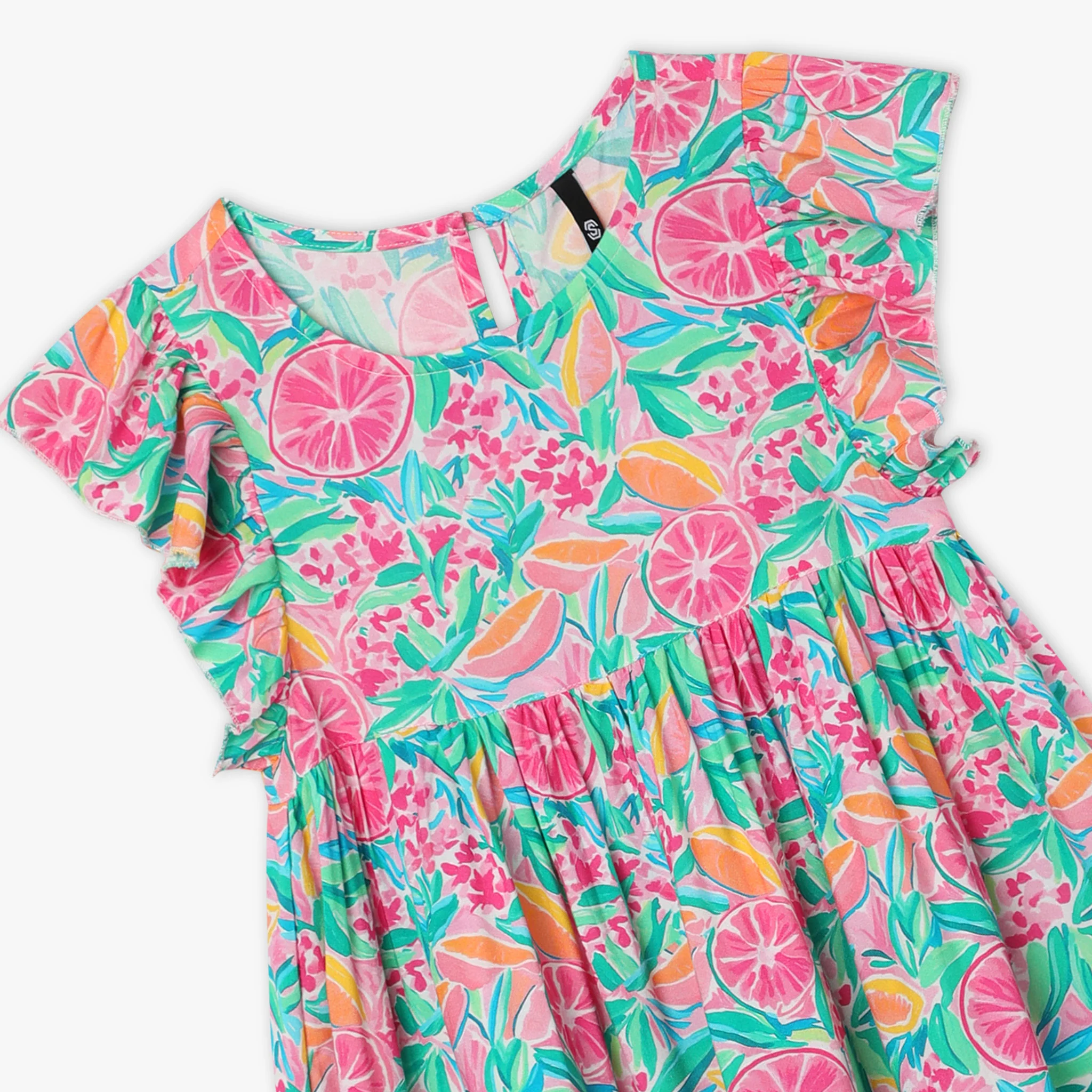 Girls Knee Length Short Sleeve A-Line Printed Dress - Image 3
