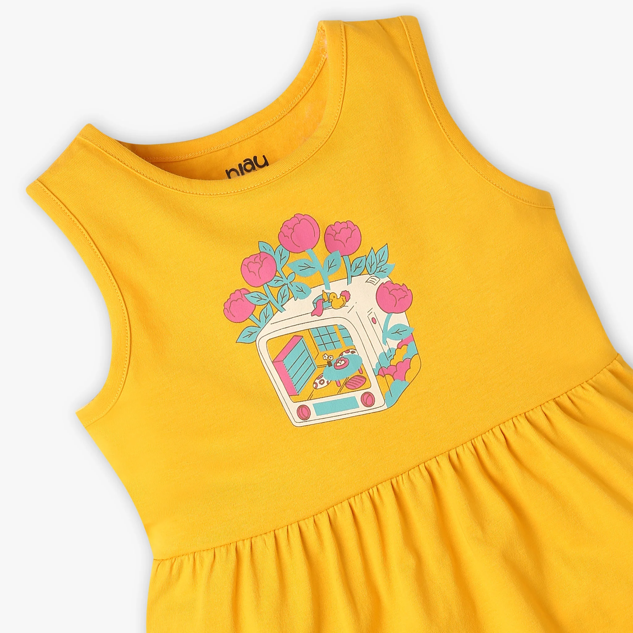 Girls Printed Round Neck Sleeveless Dress - Image 3