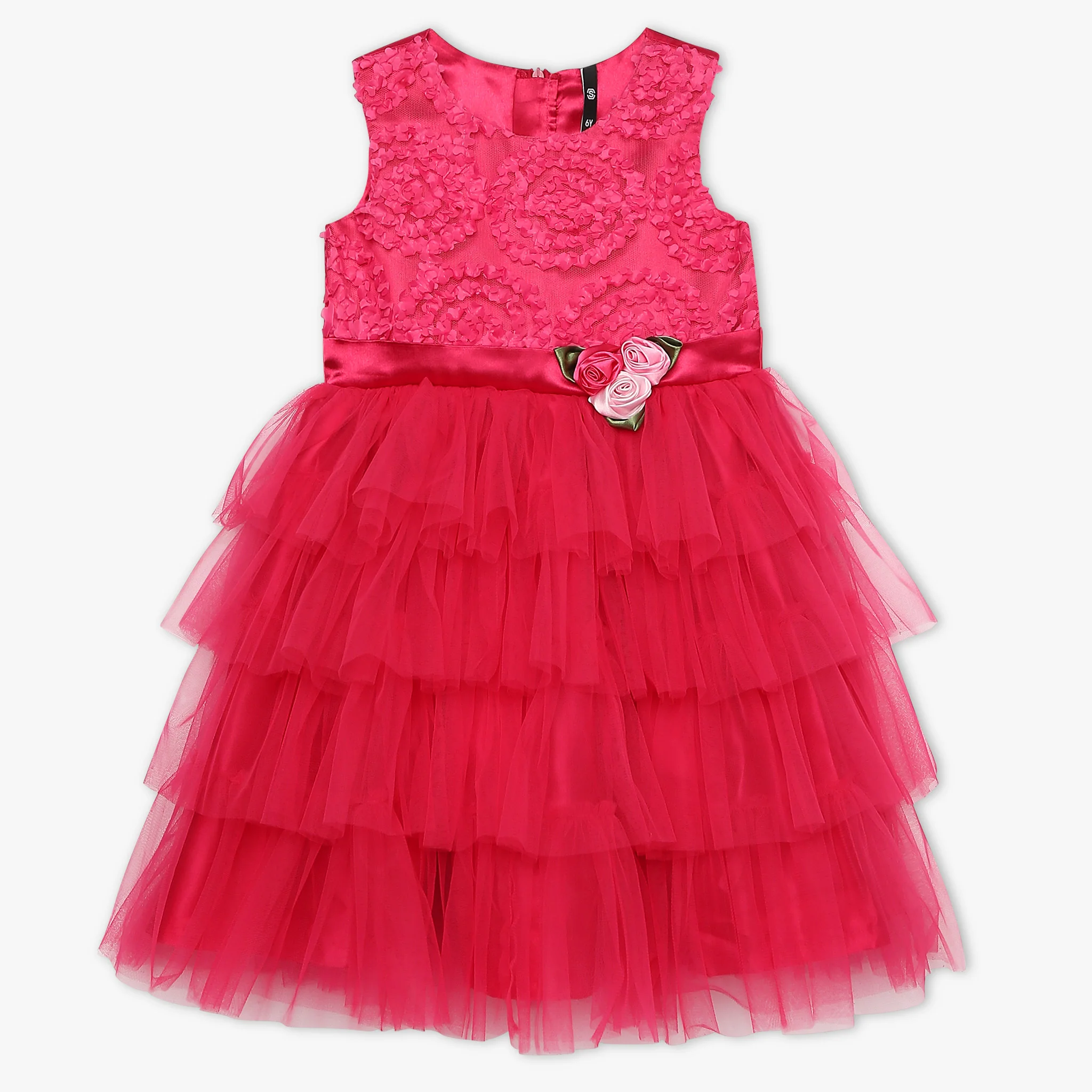 Girls Knee Length Sleeveless Embellished Party Dress