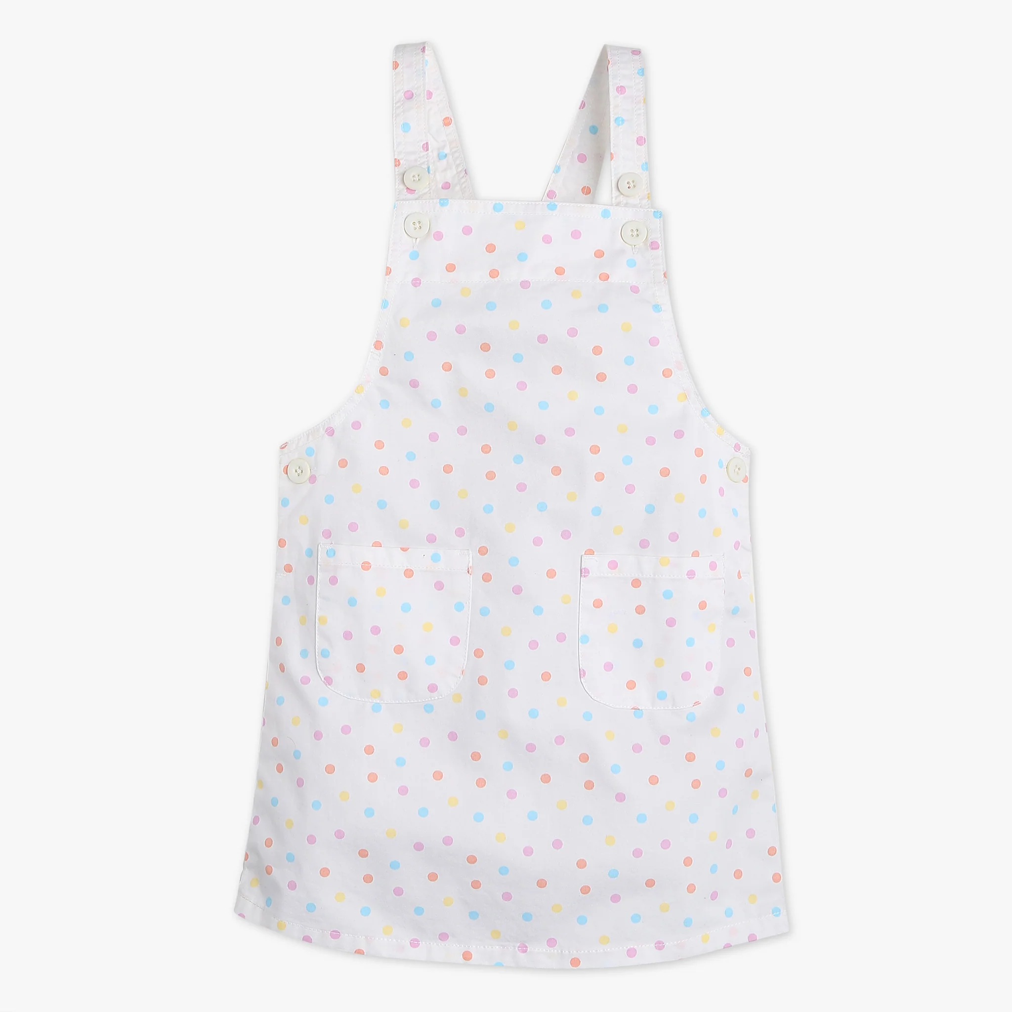 Girls Square Neck Above Knee Pinafore Printed Dress