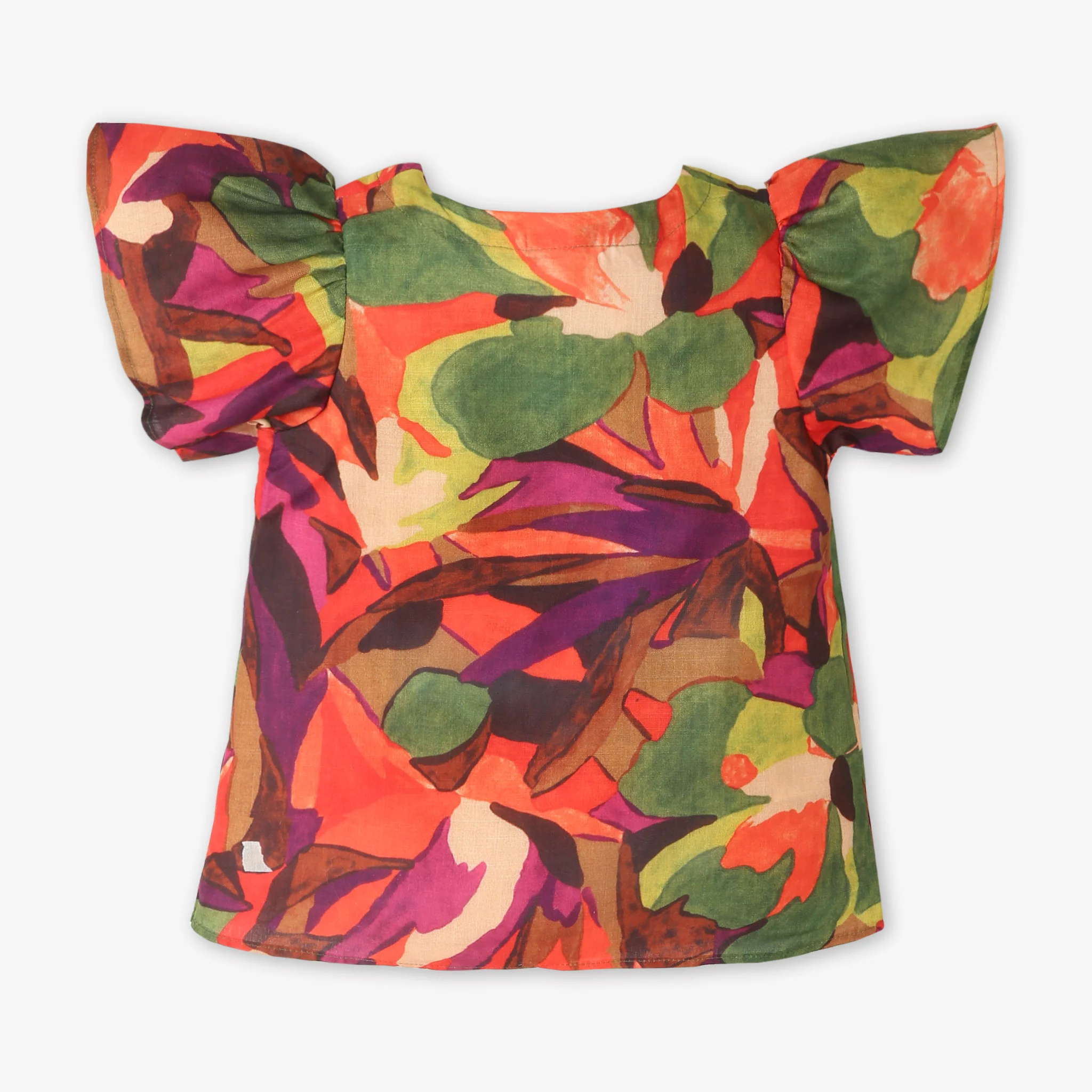 Girls Square Neck Flared Sleeve Printed Top - Image 2