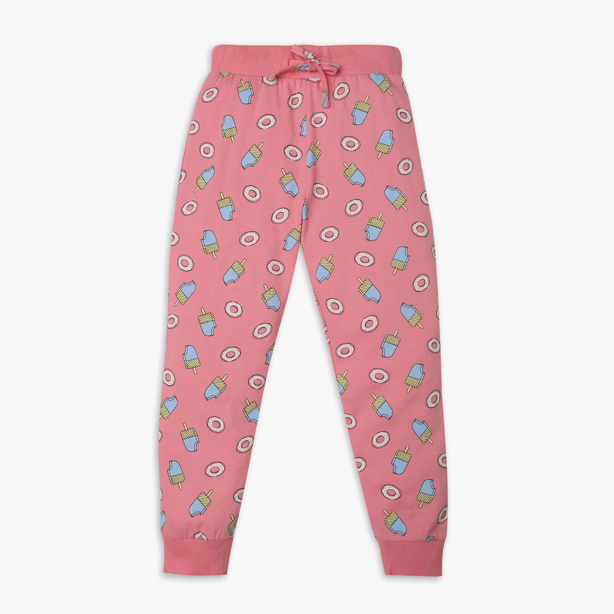 Girls Knitted Printed T-Shirt With Trackpant Sleepwear Set - Image 5