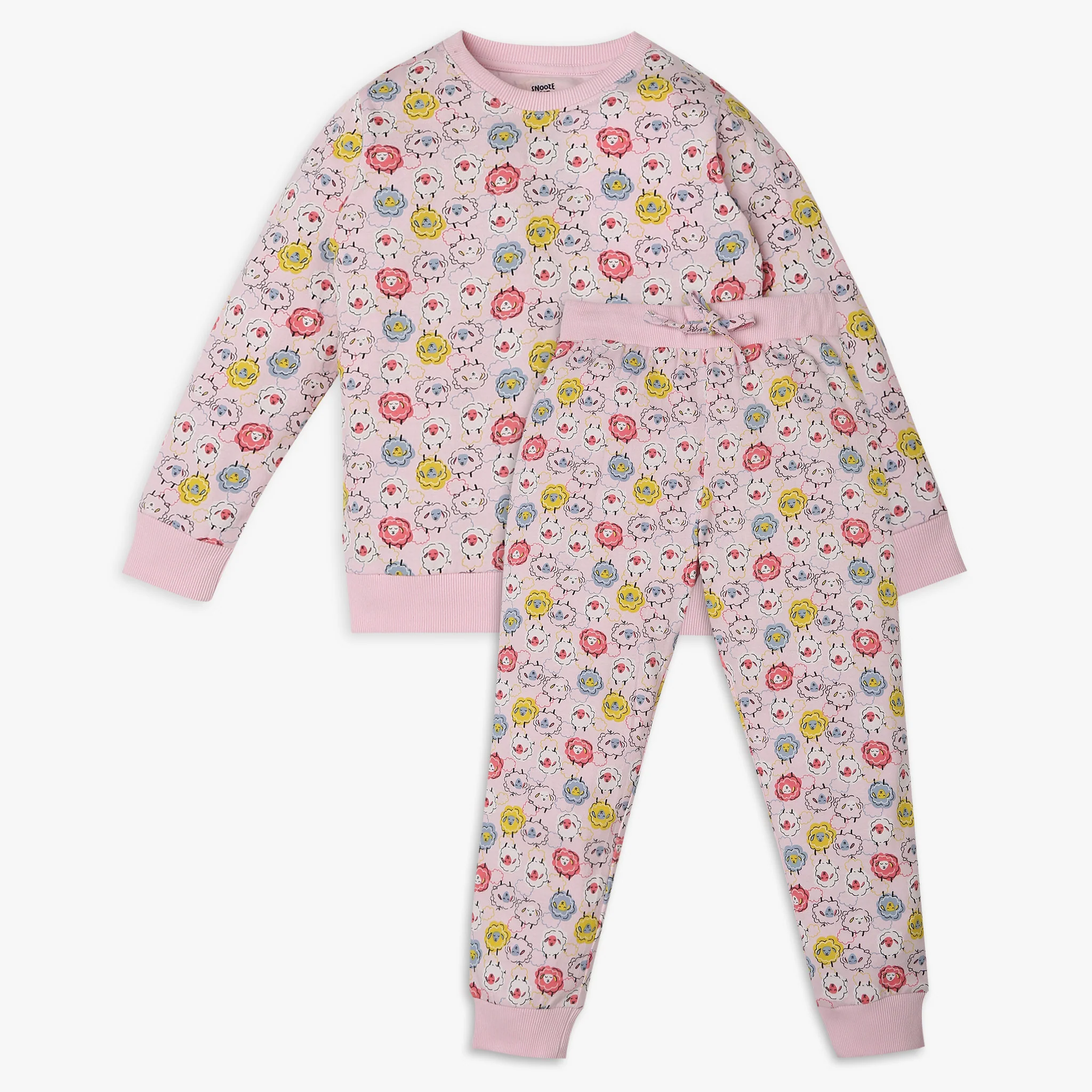 Girls Knitted Printed T-Shirt With Trackpant Sleepwear Set