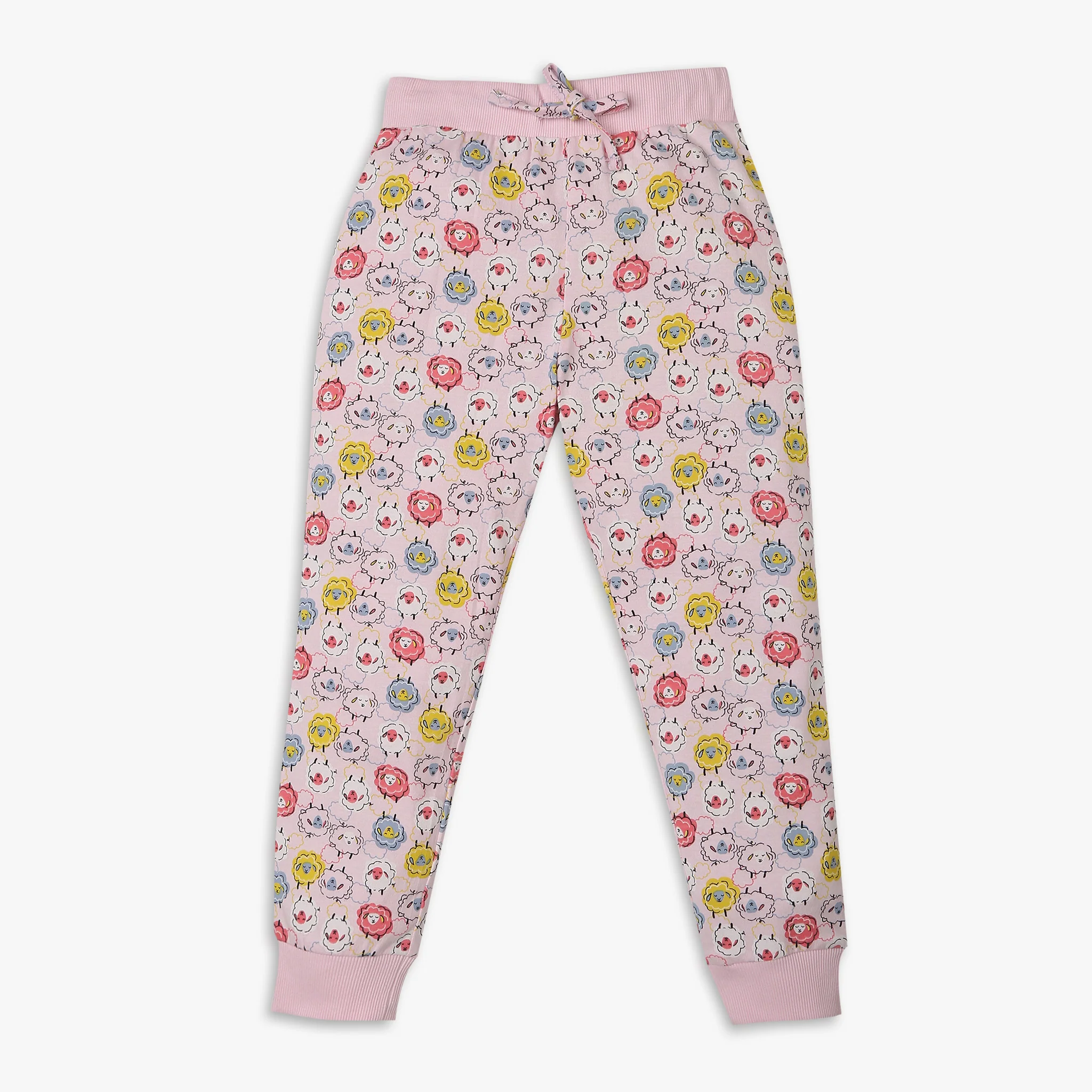 Girls Knitted Printed T-Shirt With Trackpant Sleepwear Set - Image 5