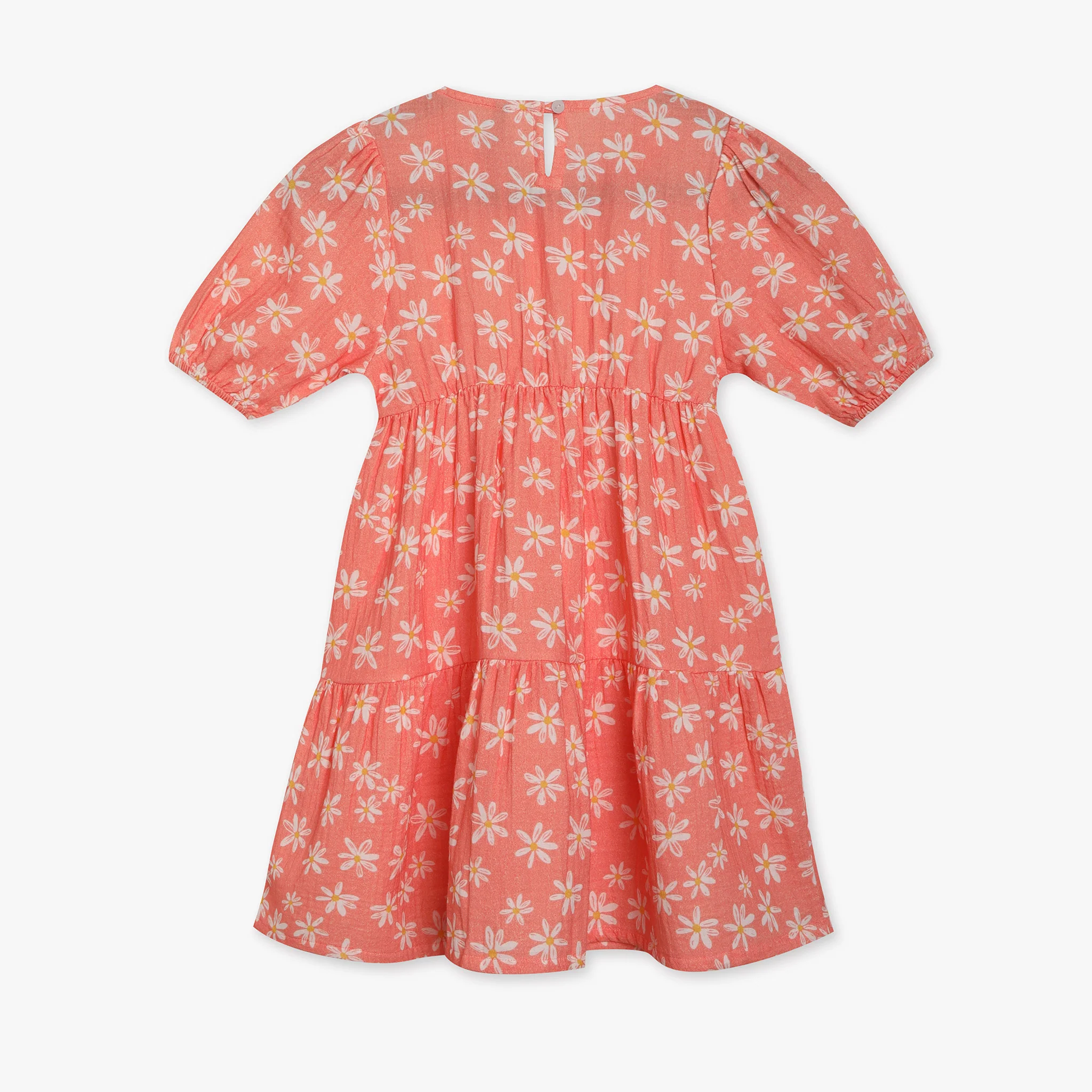 Girls Printed Below Knee V-Neck Short Sleeve Dress - Image 2