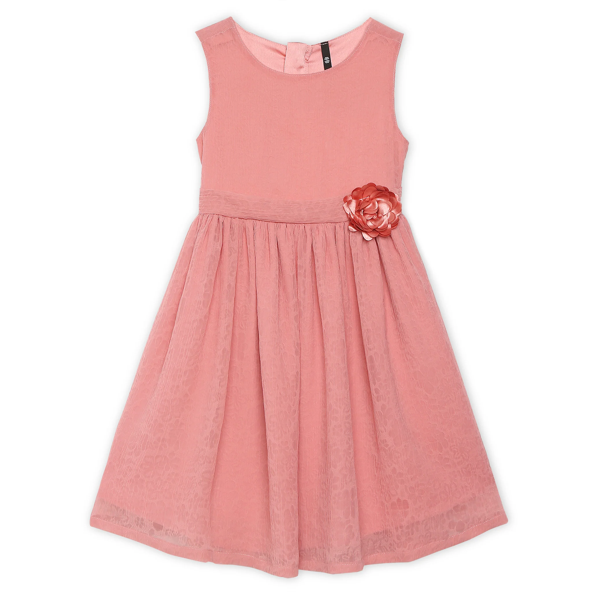 Girls Crew Neck Sleeveless Structured Flared Dress