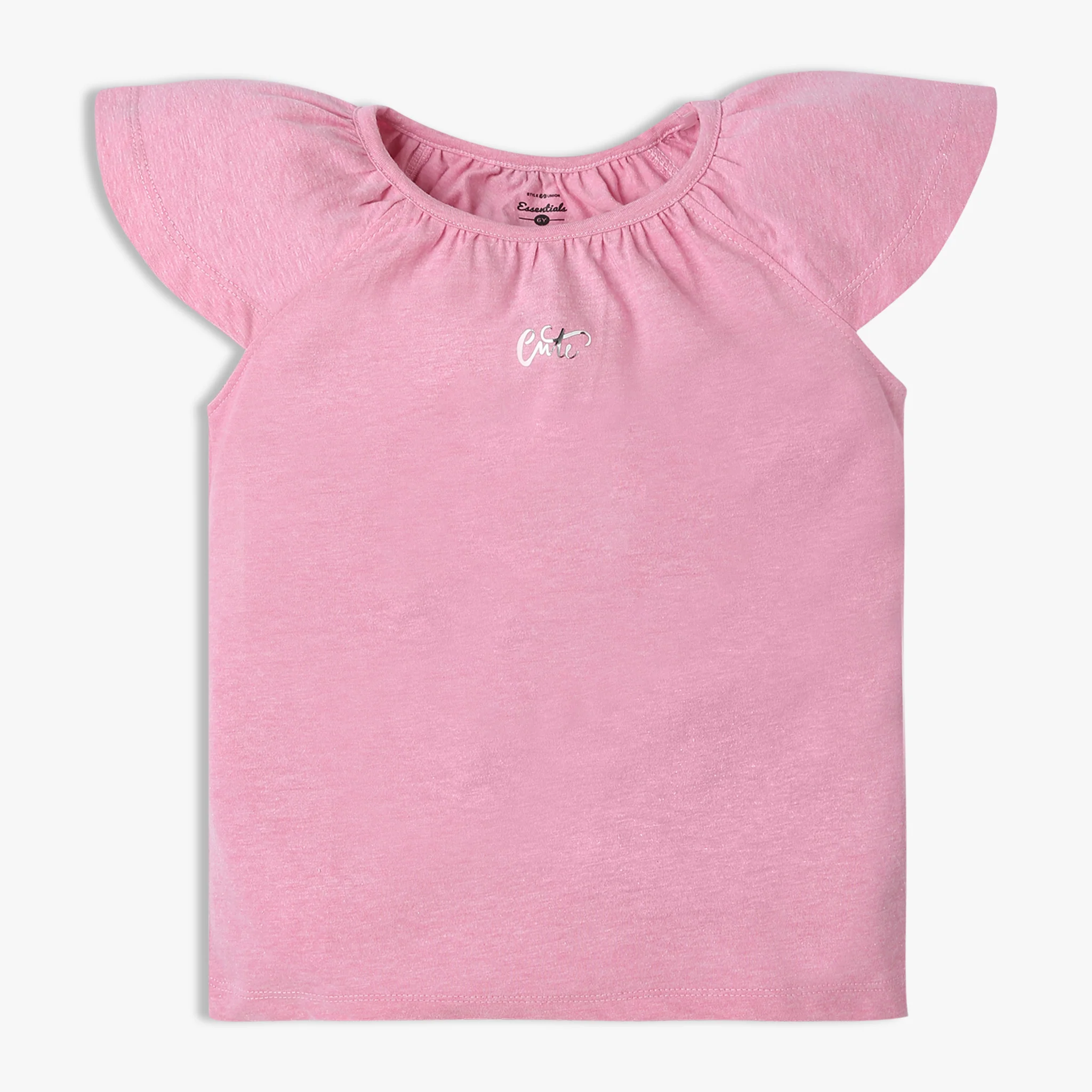 Girls Solid Crew Neck Short Sleeve T-Shirt