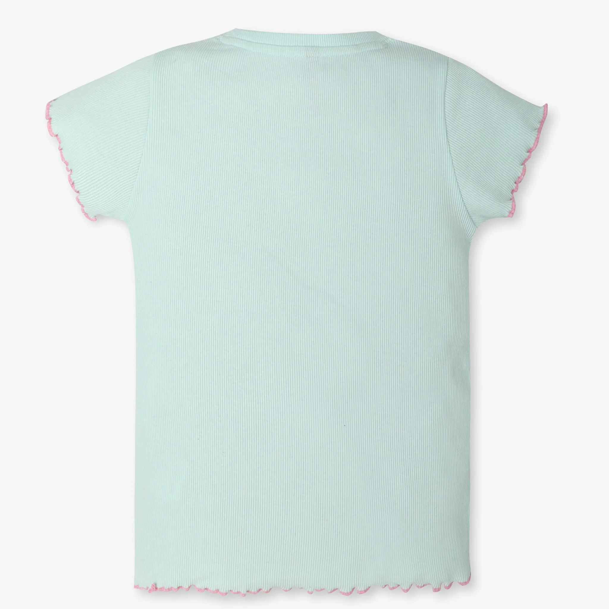Girls Solid Crew Neck Short Sleeve Cute Cut-Out Embroidred Rib T-Shirt - Image 2