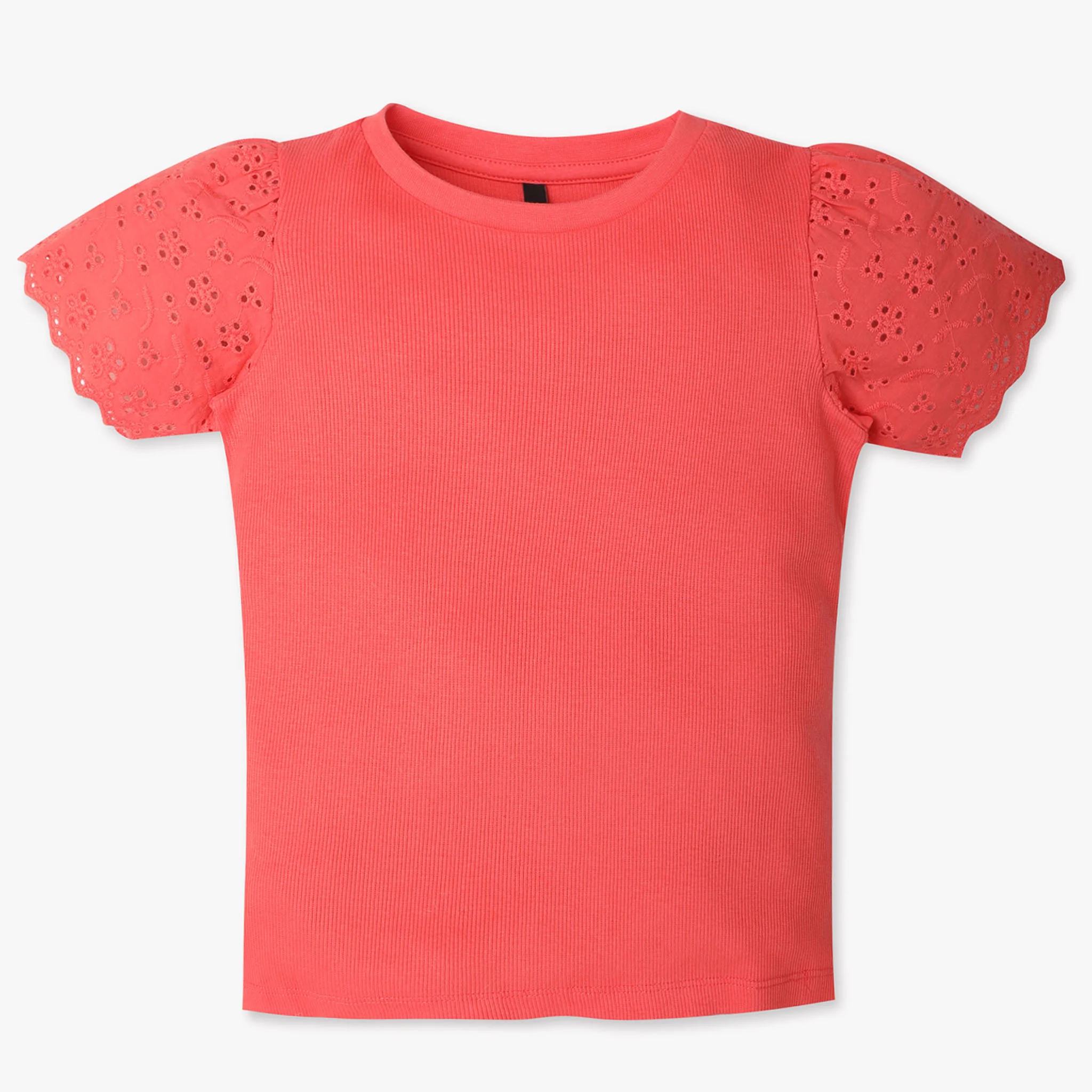 Girls Solid Crew Neck Short Sleeve T-Shirt
