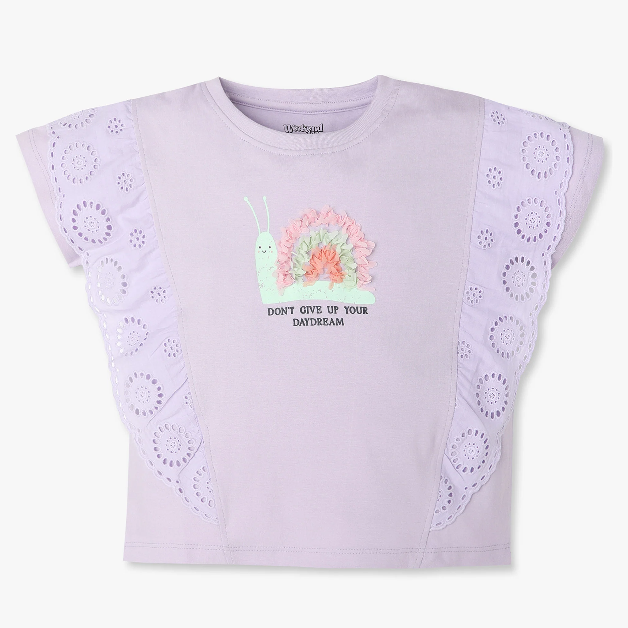 Girls Solid Crew Neck Short Sleeve T-Shirt