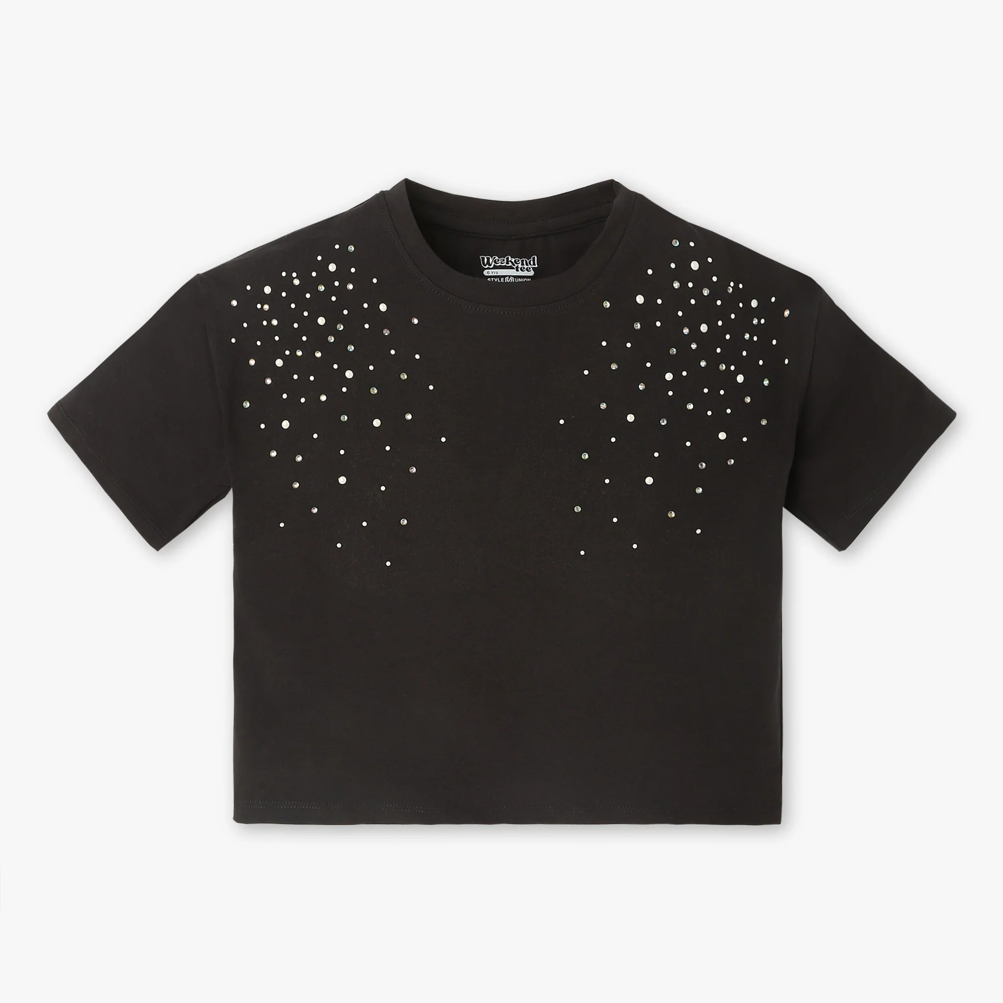 Girls Crew Neck Short Sleeve Emblished Weekend T-Shirt
