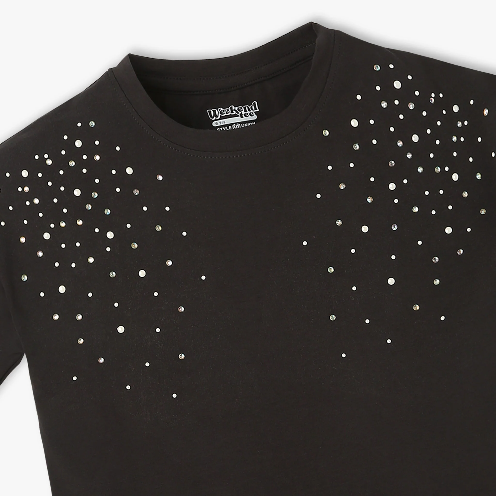 Girls Crew Neck Short Sleeve Emblished Weekend T-Shirt - Image 3