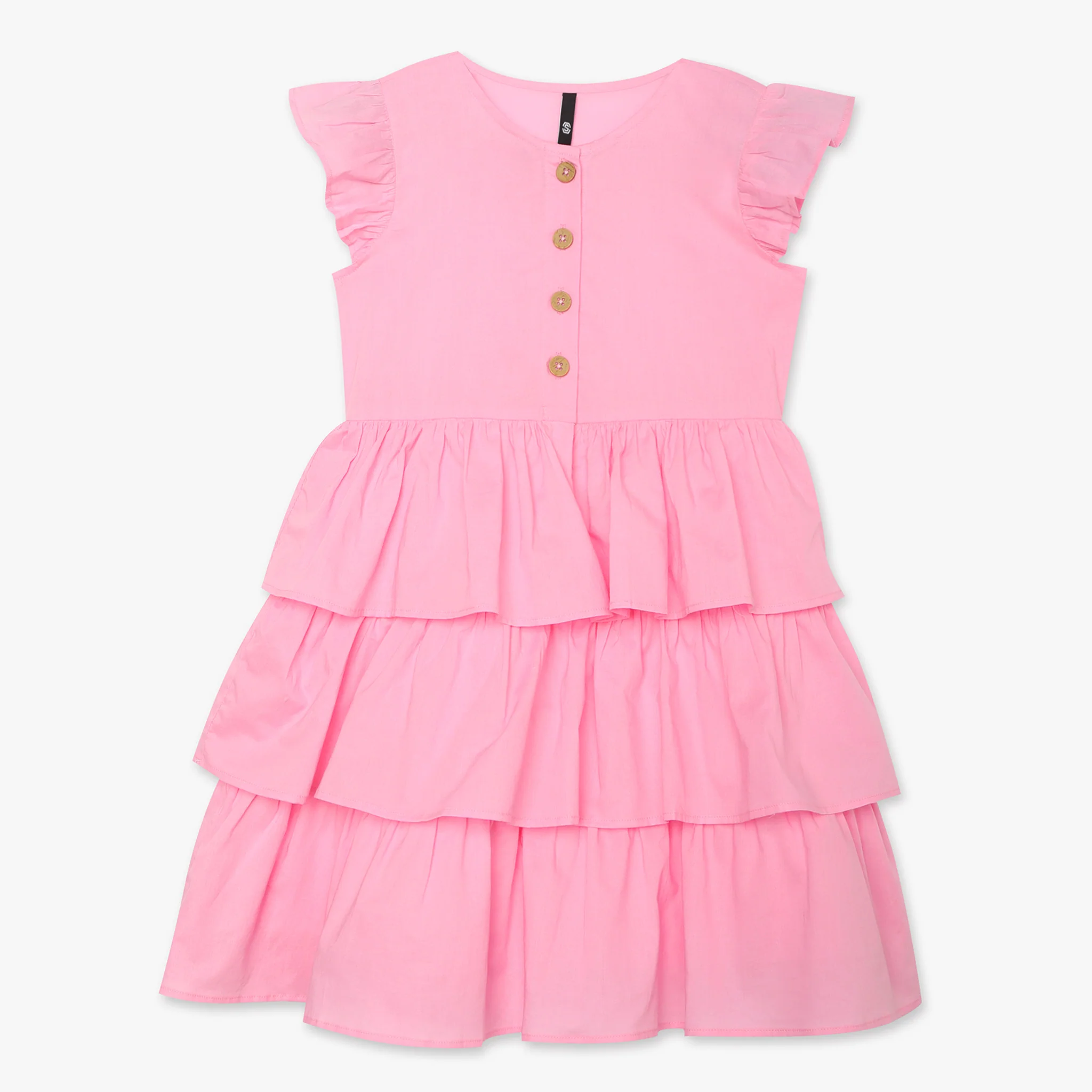 Girls Solid Knee Length Short Sleeve Dress - Image 7