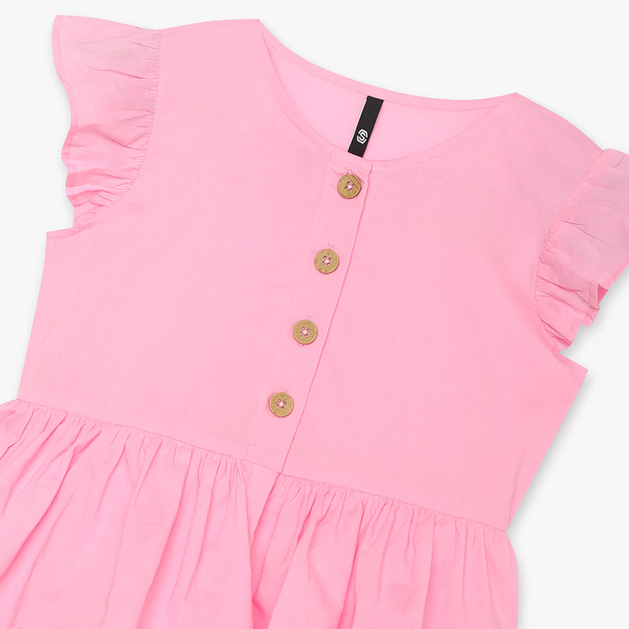 Girls Solid Knee Length Short Sleeve Dress - Image 9