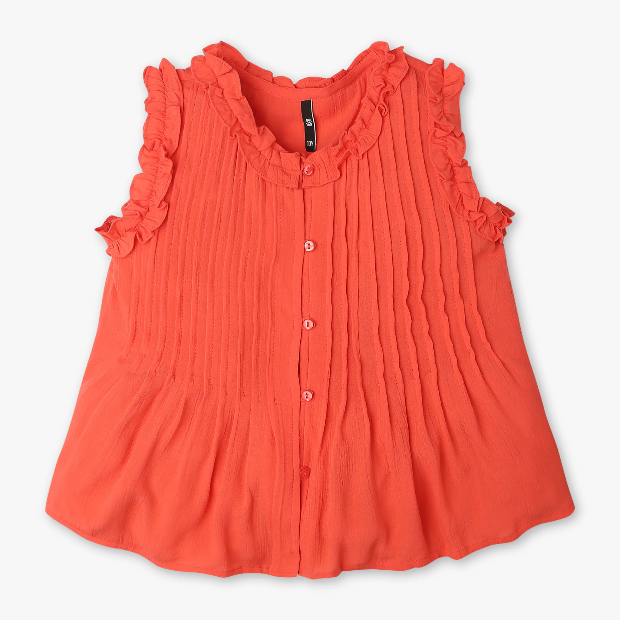 Girls Sleeveless Solid Pleated Top