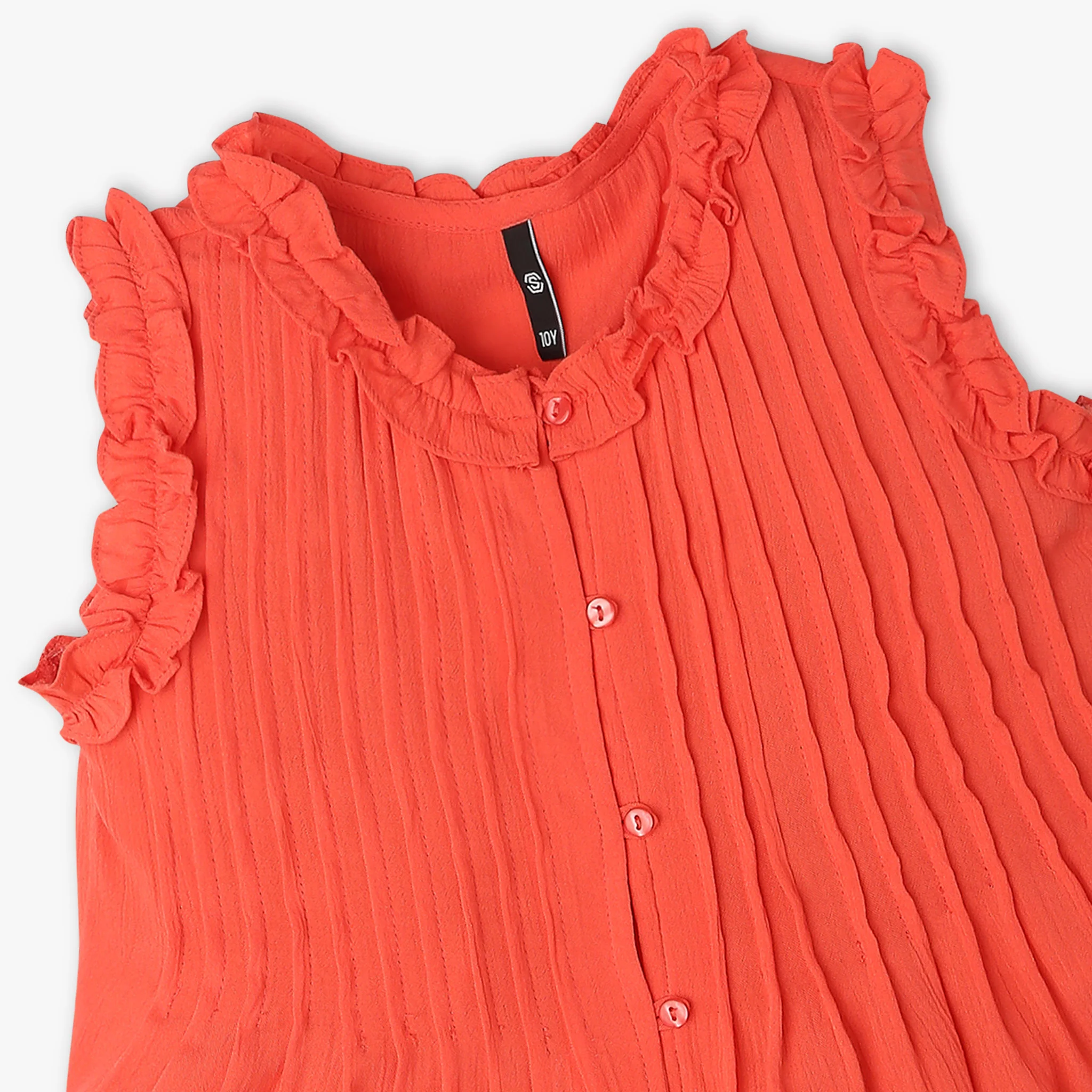 Girls Sleeveless Solid Pleated Top - Image 3