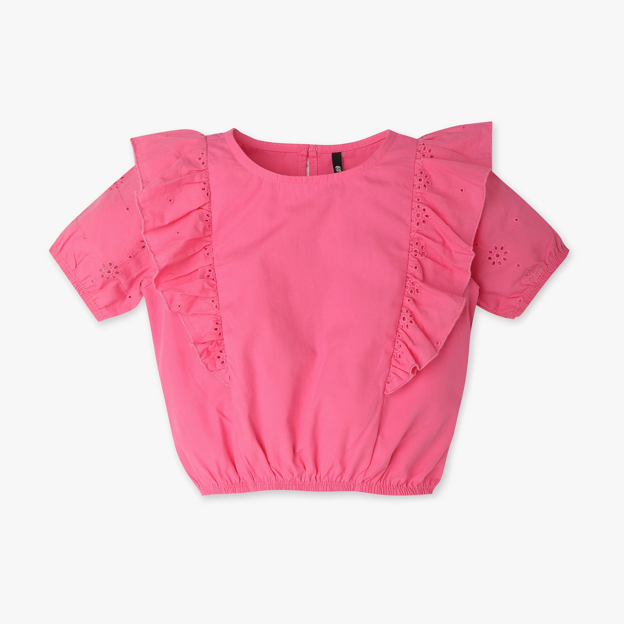Girls Solid Short Sleeve Top