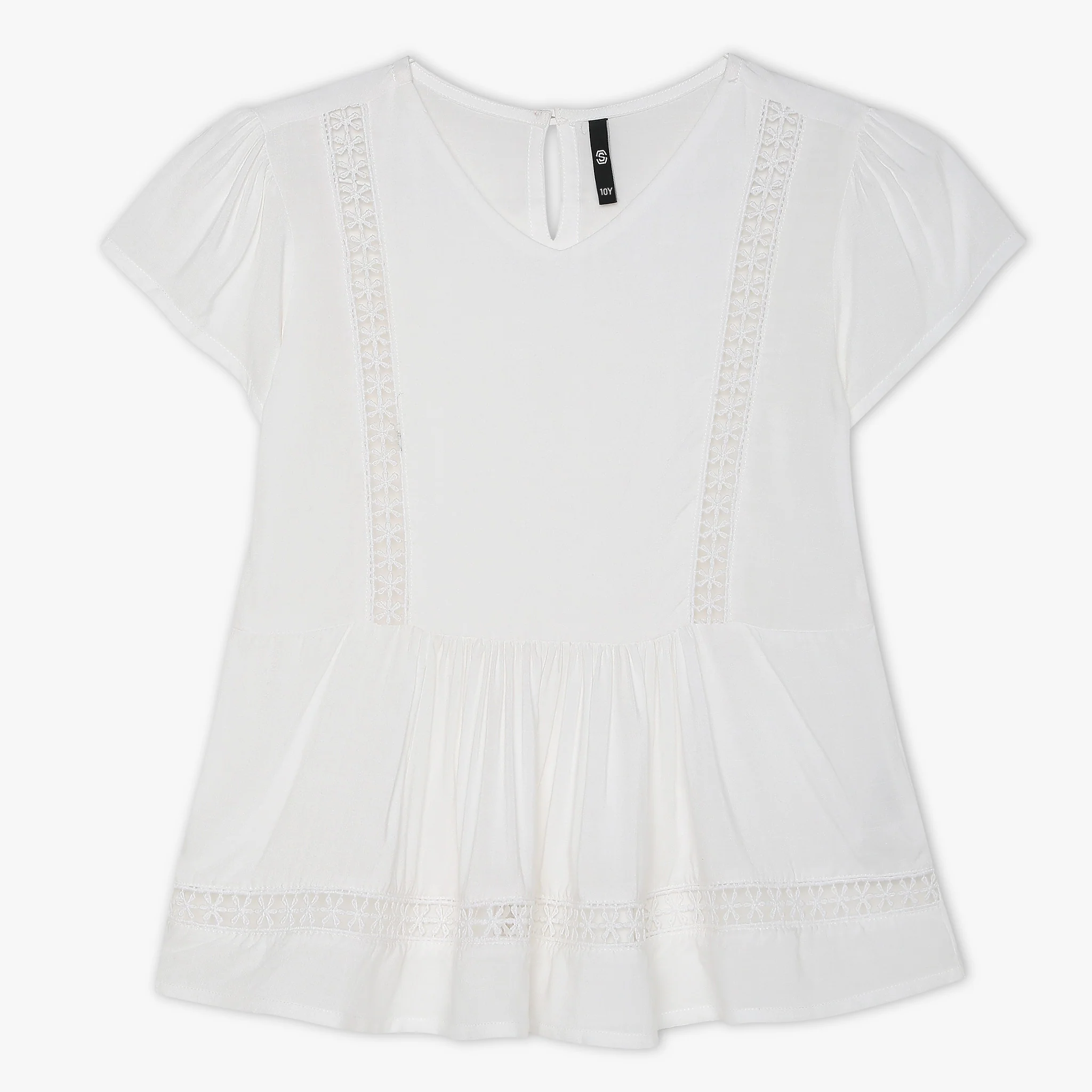Girls Solid V-Neck Woven Top