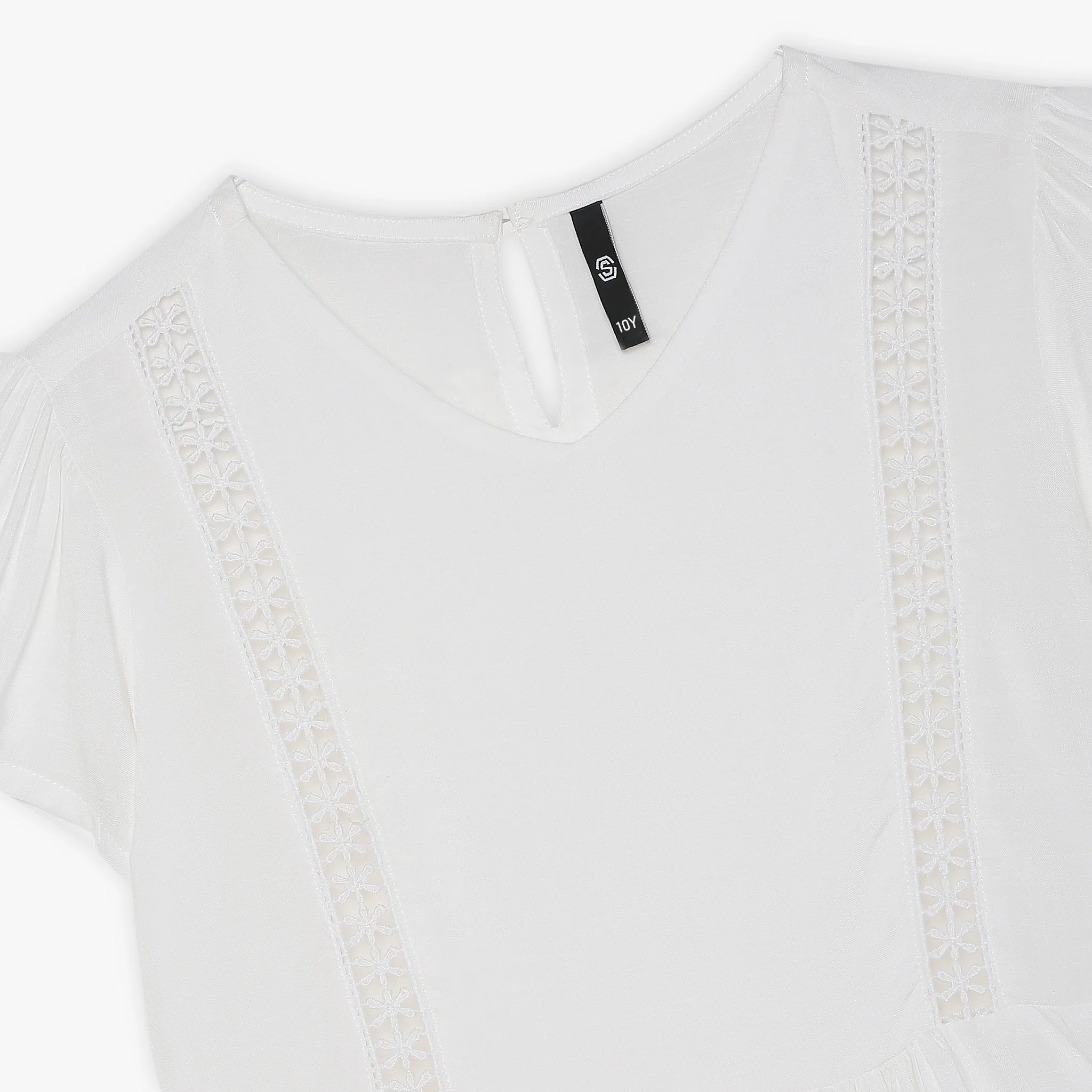 Girls Solid V-Neck Woven Top - Image 3