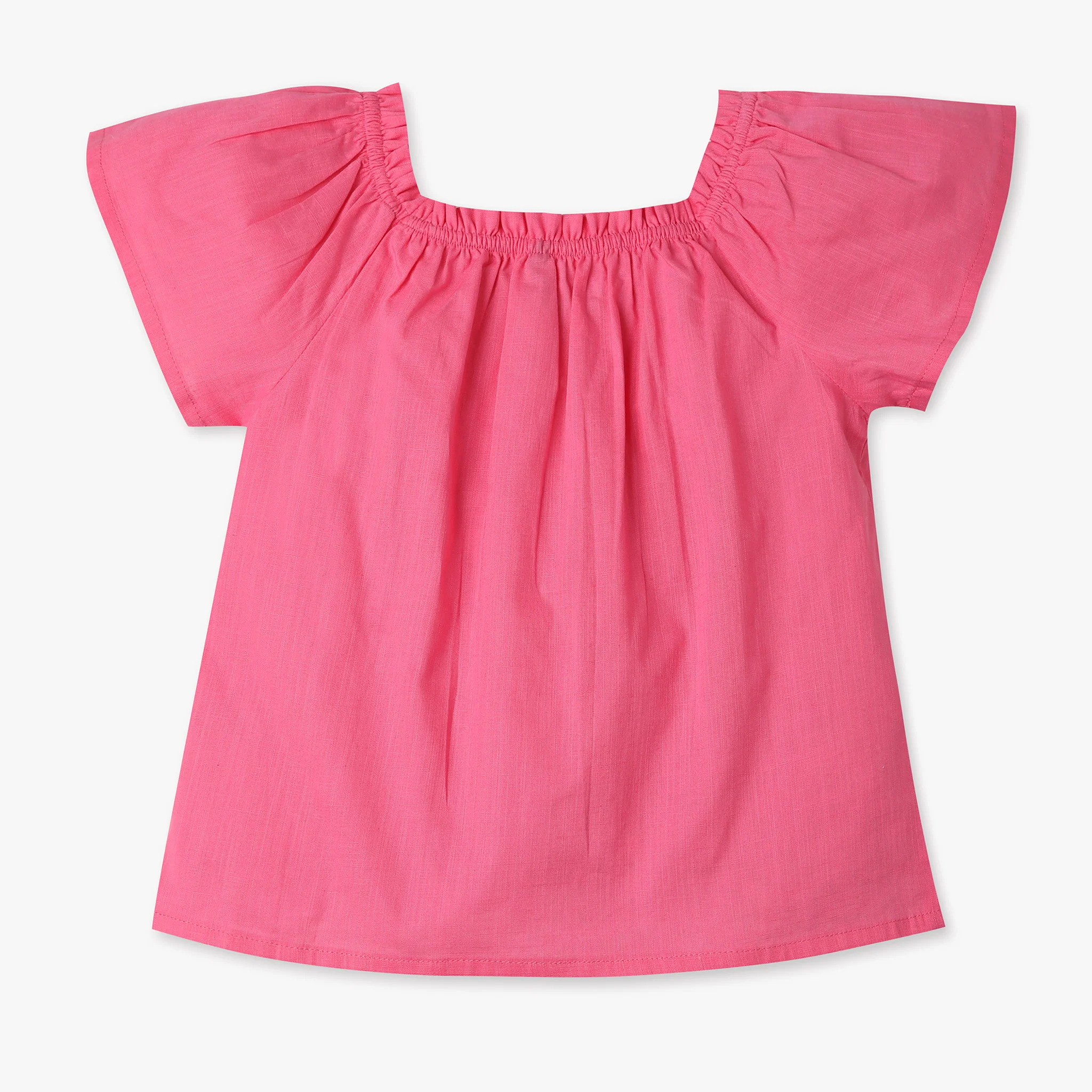 Girls Solid Square Neck Short Sleeve Top - Image 2