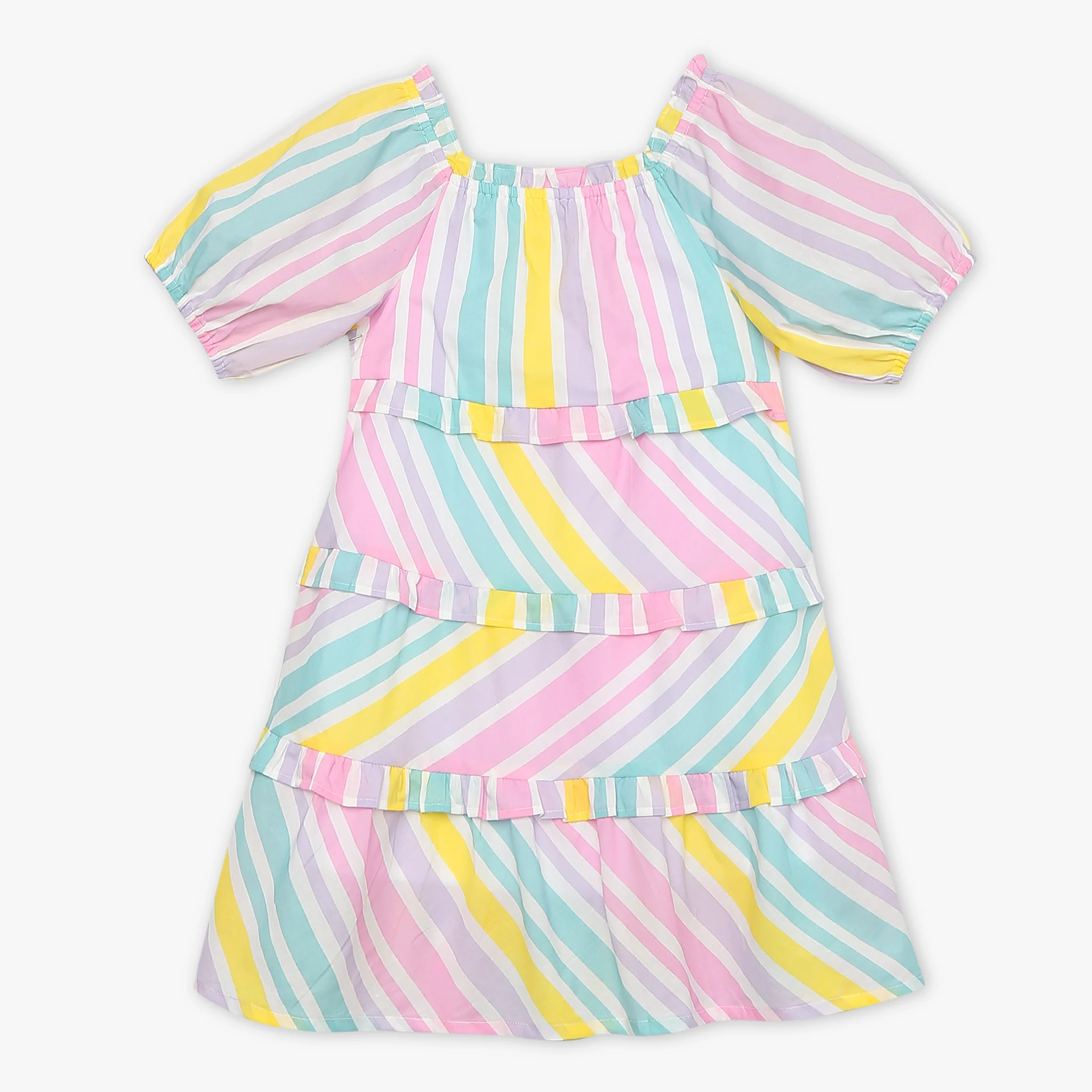 Girls Square Neck Sleeveless Striped Dress - Image 2