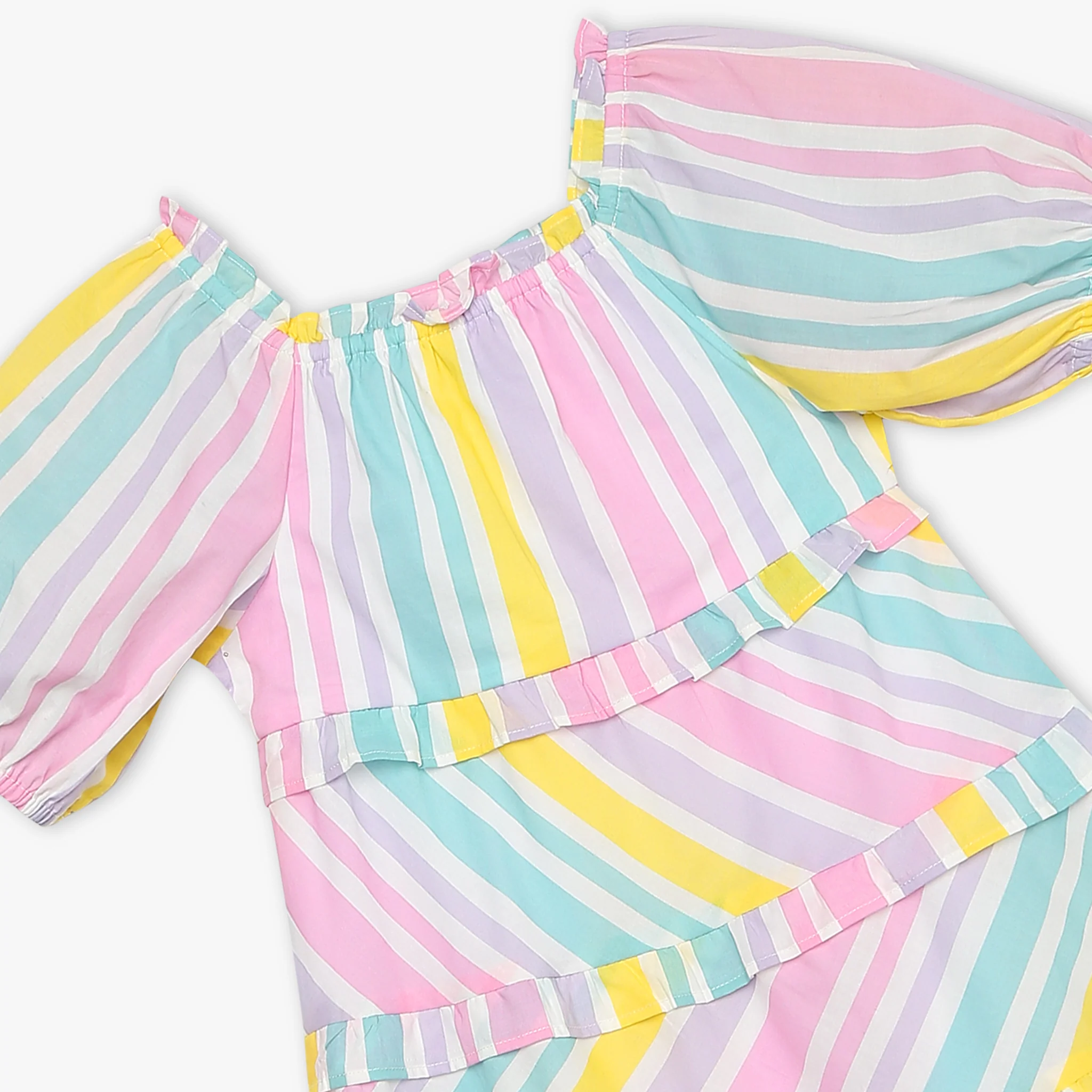 Girls Square Neck Sleeveless Striped Dress - Image 3