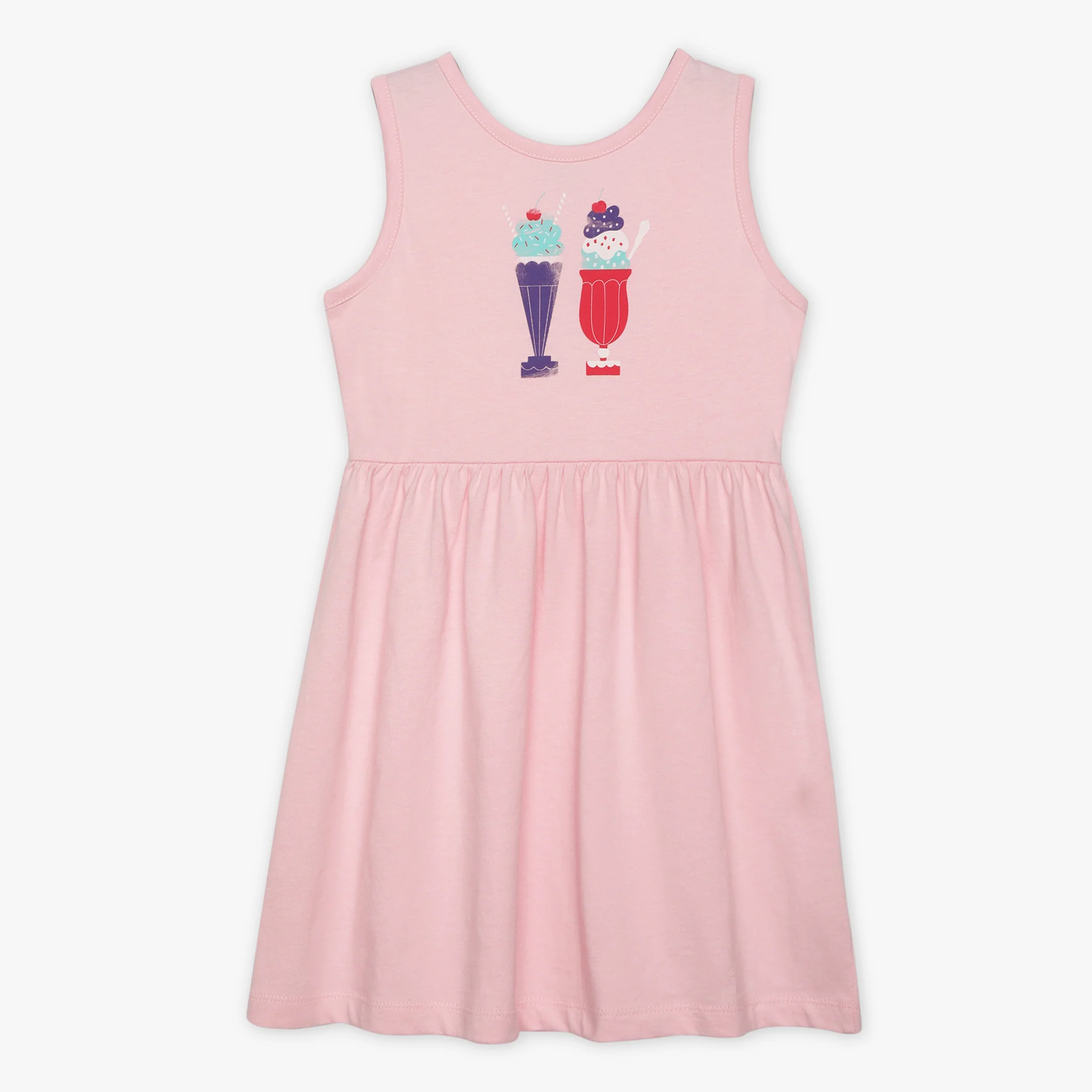 Girls Round Neck Sleeveless Printed Flared Dress