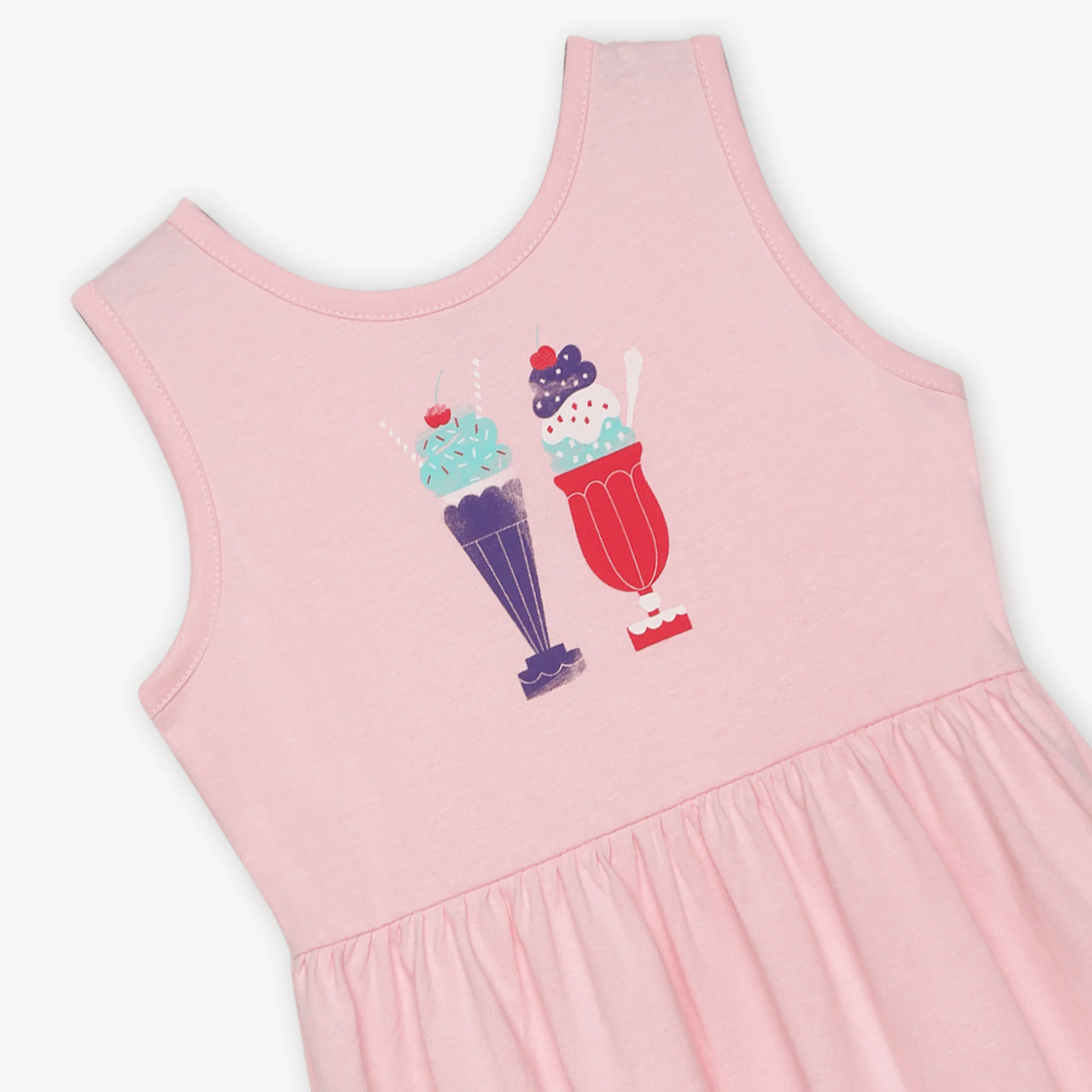 Girls Round Neck Sleeveless Printed Flared Dress - Image 3