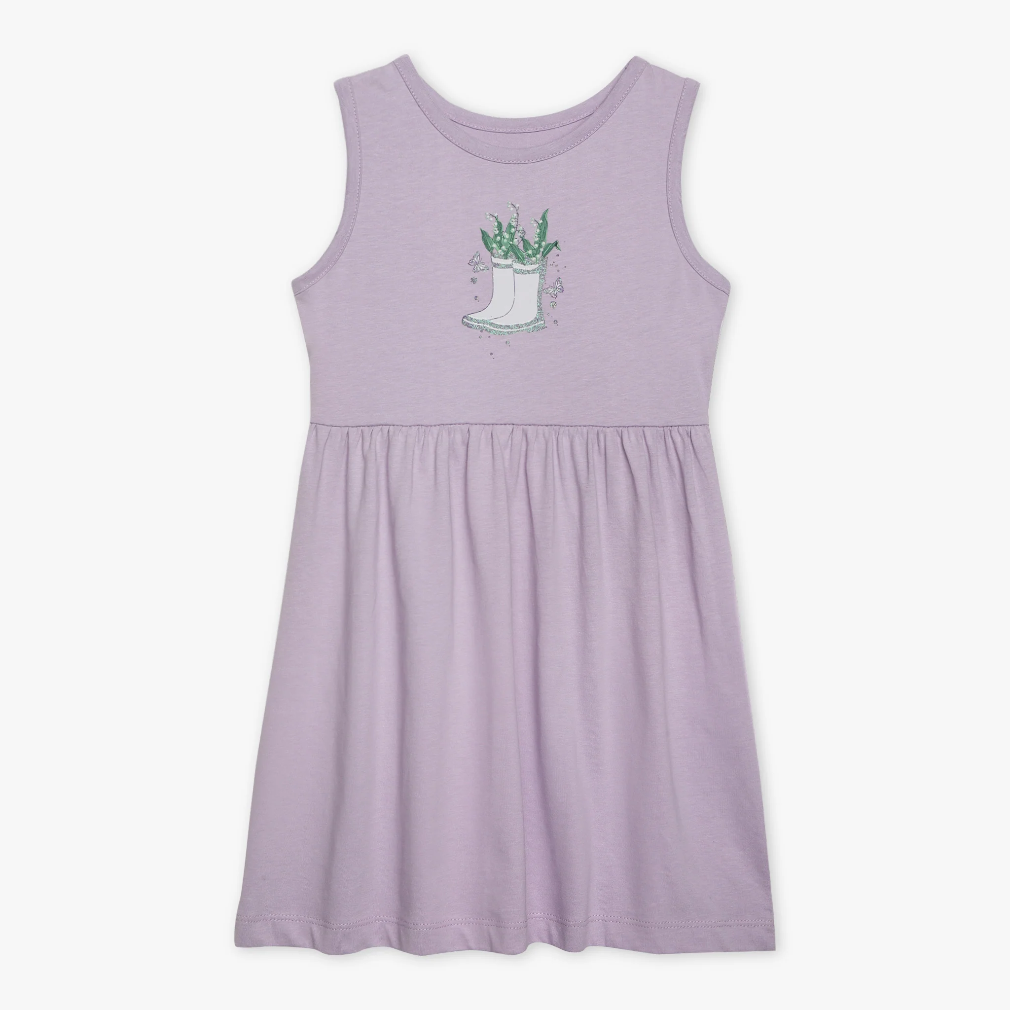 Girls Round Neck Sleeveless Printed Flared Dress