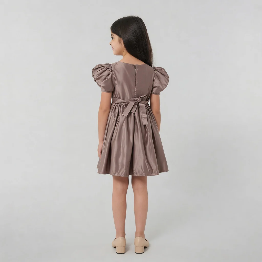 Girls Satin Flared Party Frock - Image 3