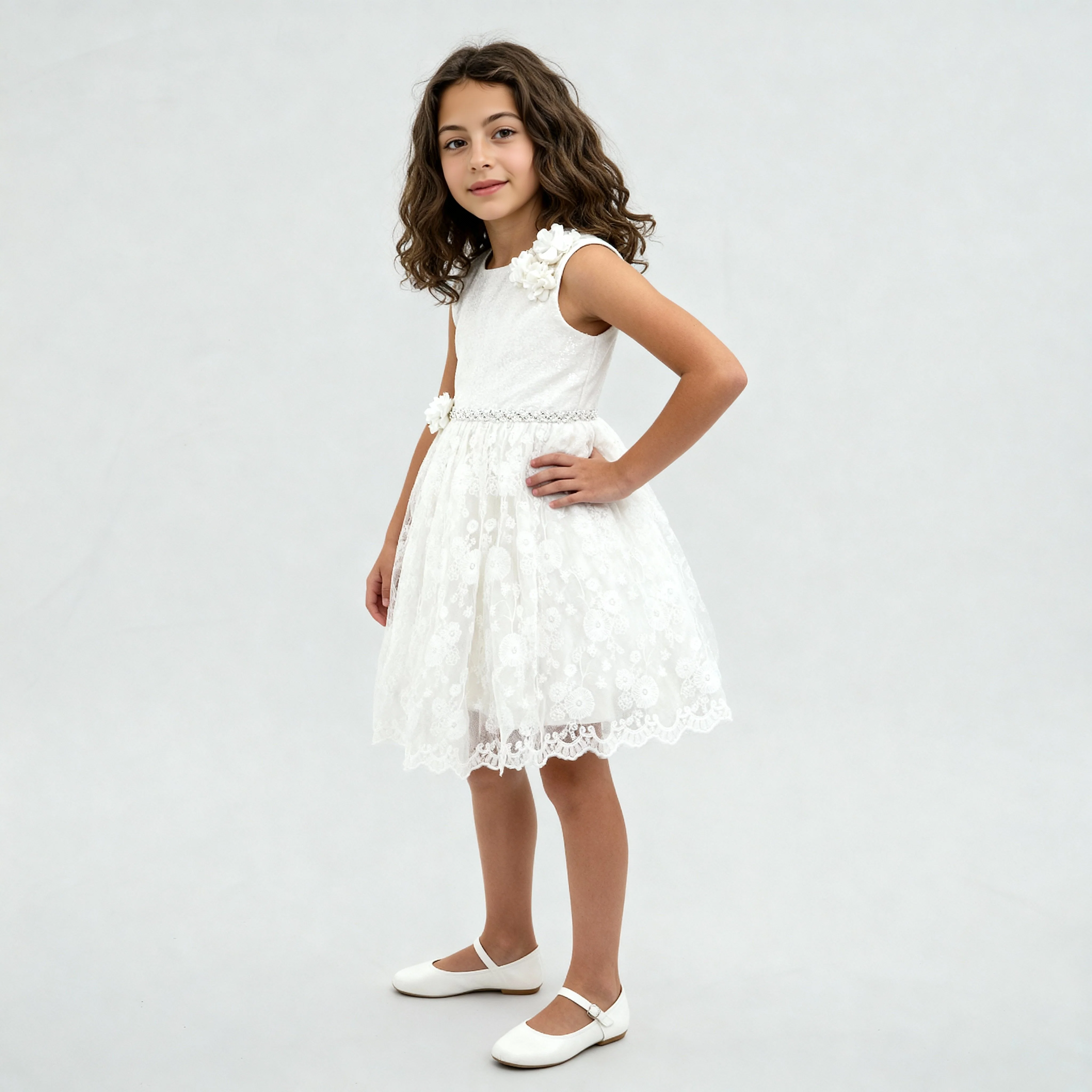 Girls Satin Printed Party Dress - Image 5