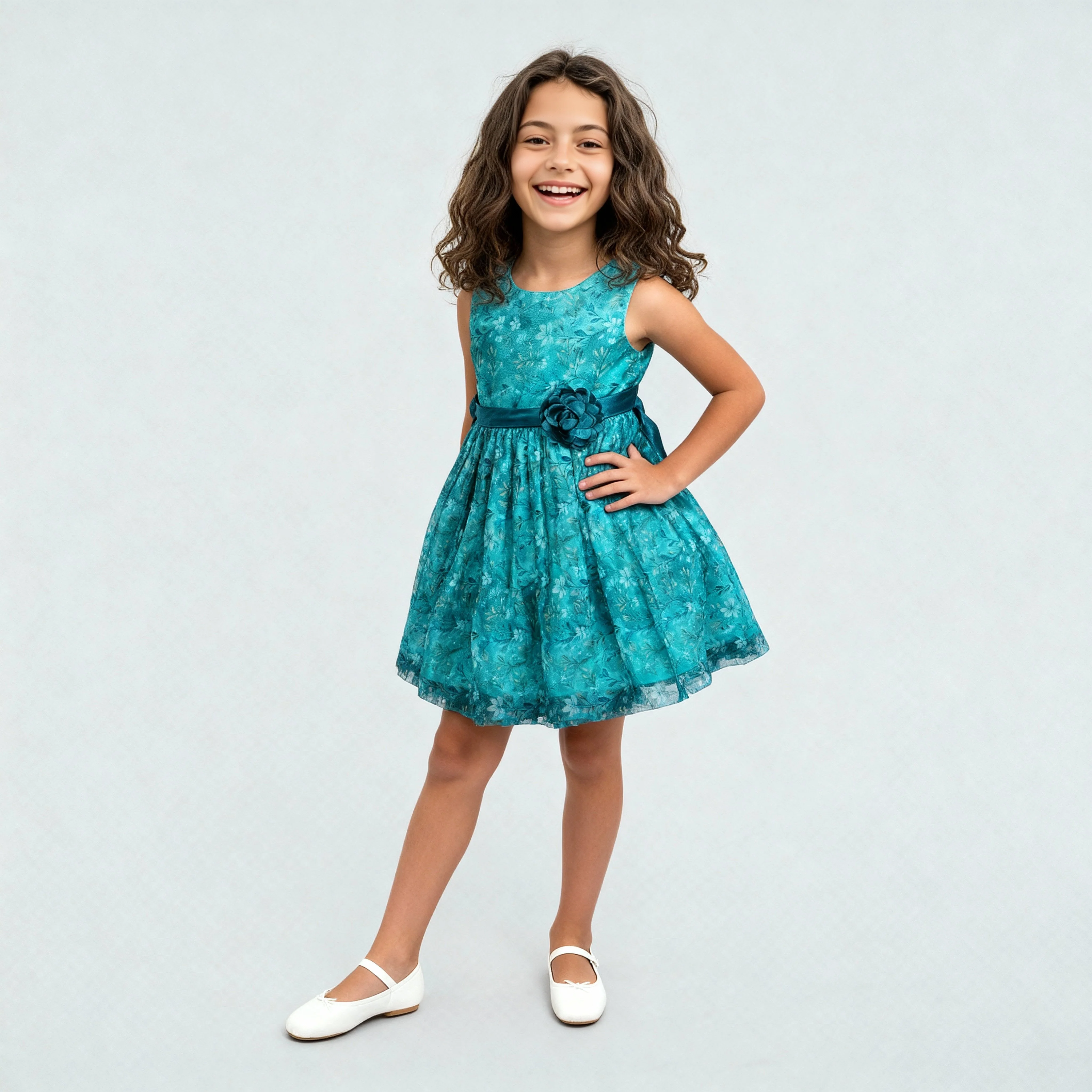 Girls Satin Printed Party Dress