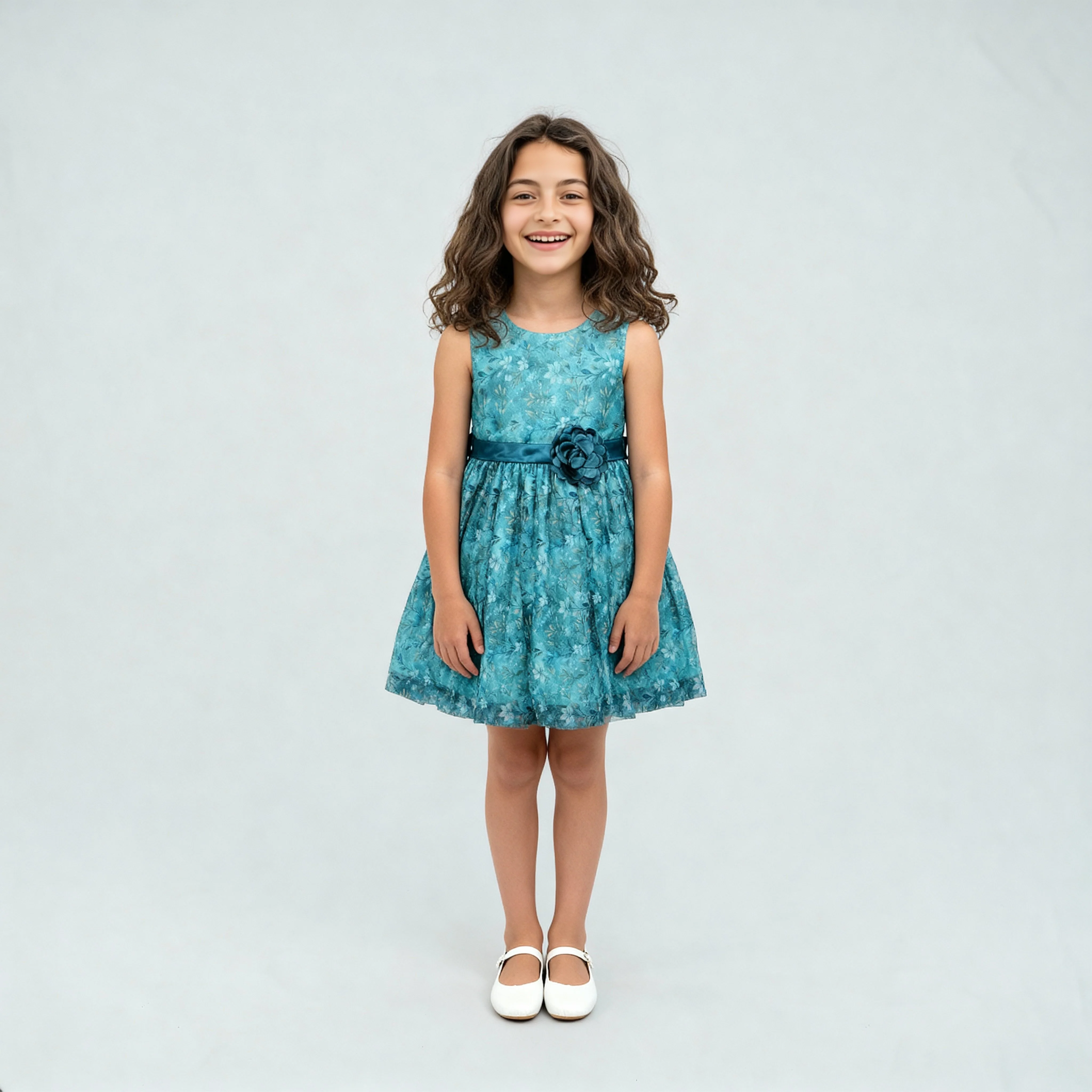 Girls Satin Printed Party Dress - Image 2
