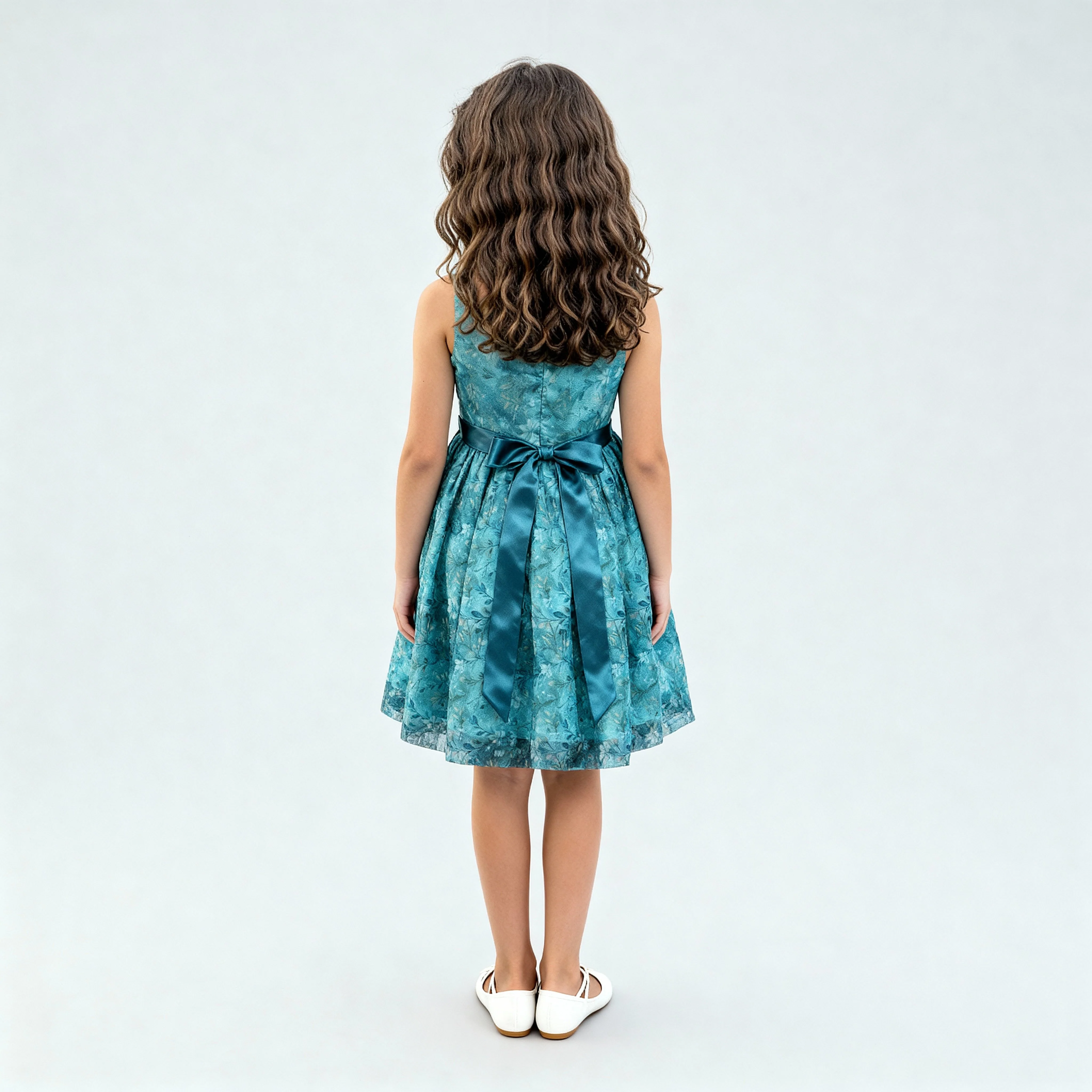 Girls Satin Printed Party Dress - Image 3